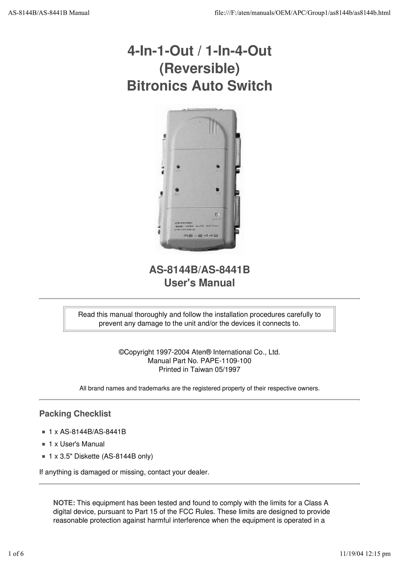 ATEN Technology AS-8441B Switch User Manual