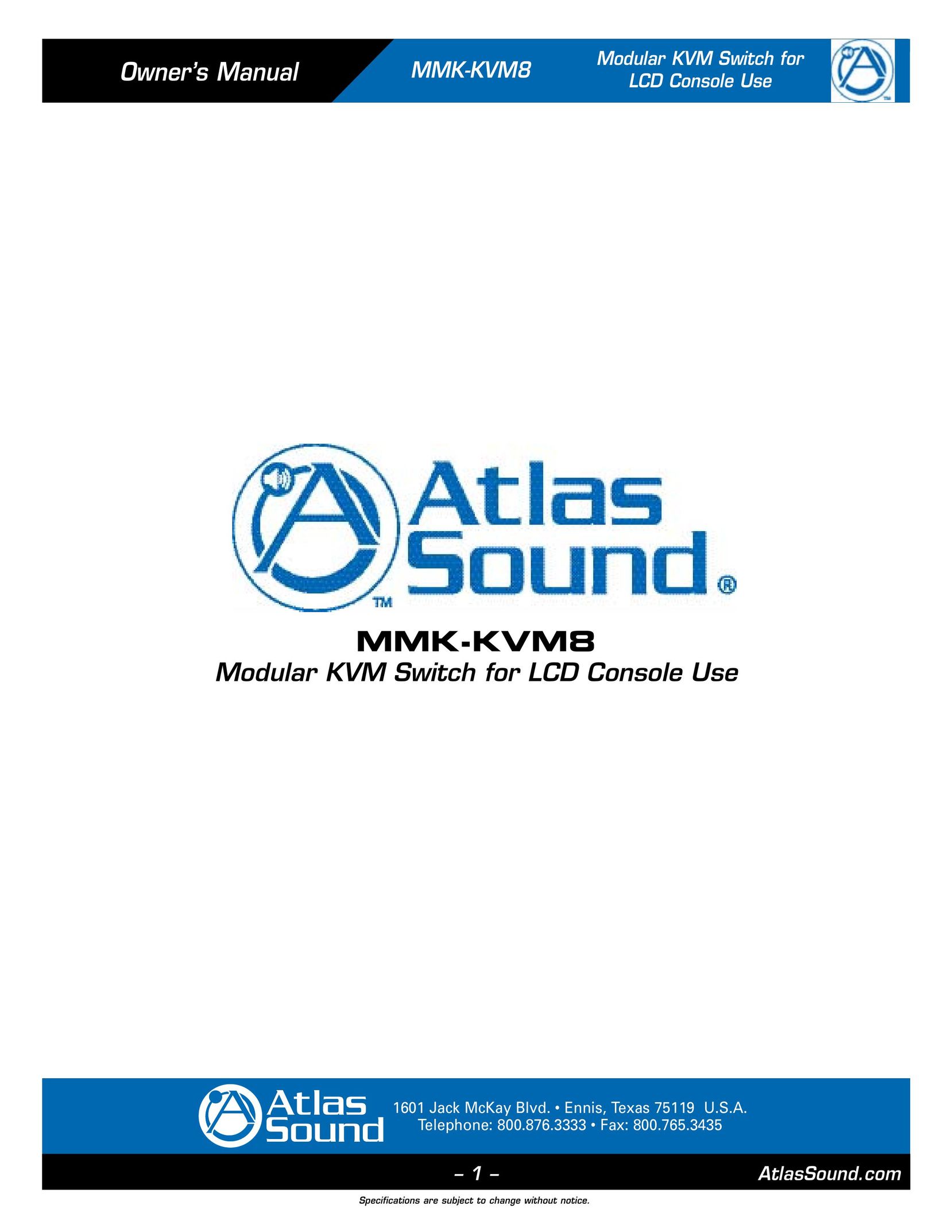 Atlas Sound MMK-KVM8 Switch User Manual