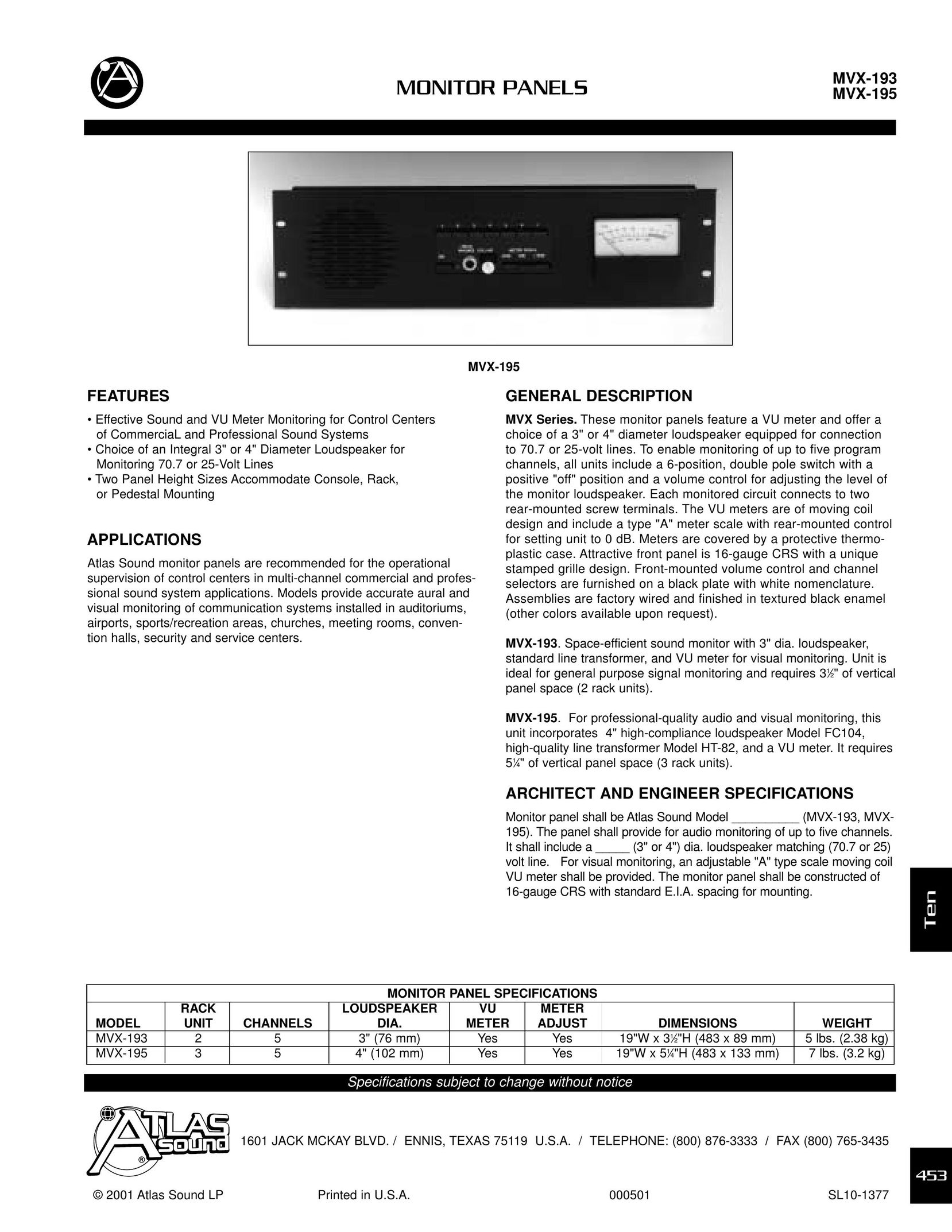 Atlas Sound MVX-193 Switch User Manual