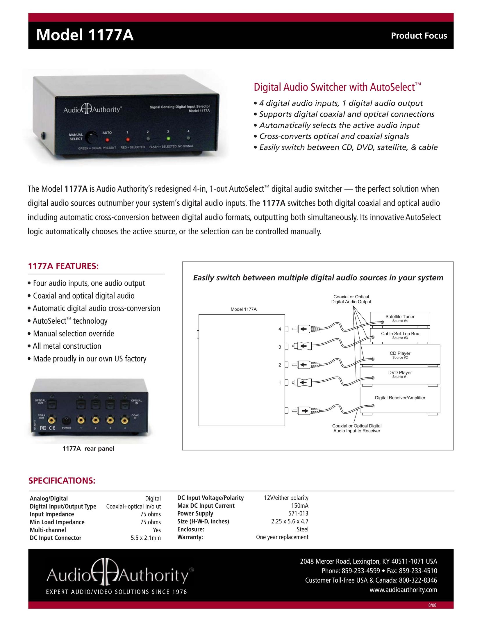Audio Authority 1177A Switch User Manual