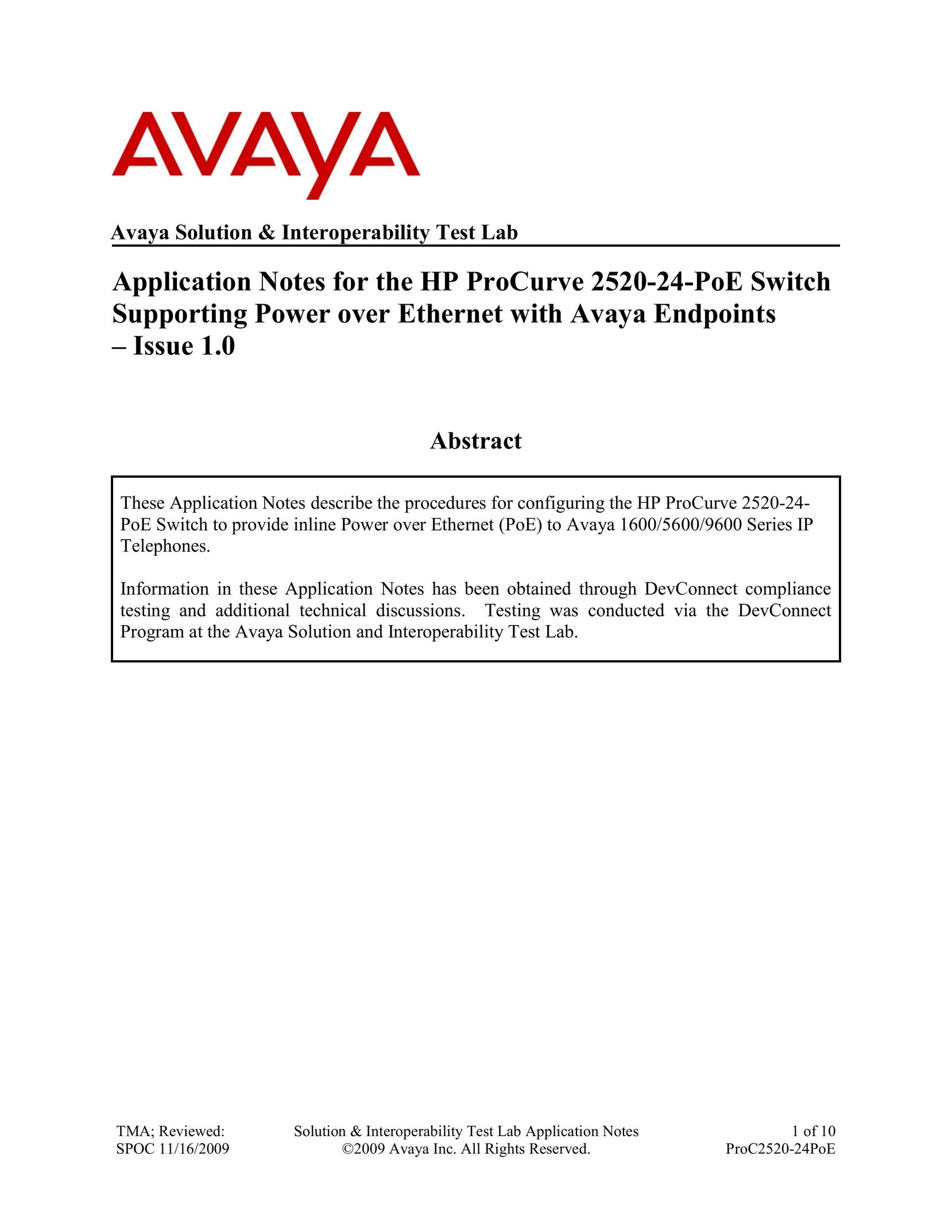 Avaya 2520-24-POE Switch User Manual
