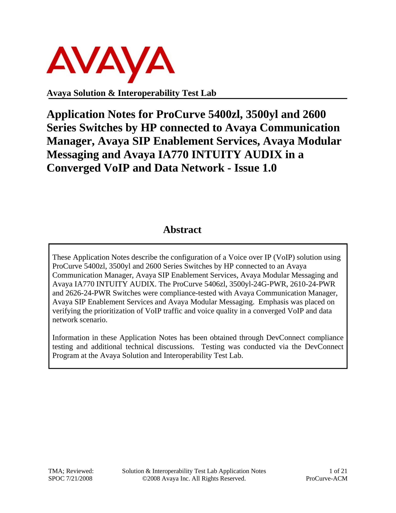 Avaya 5400ZL Switch User Manual
