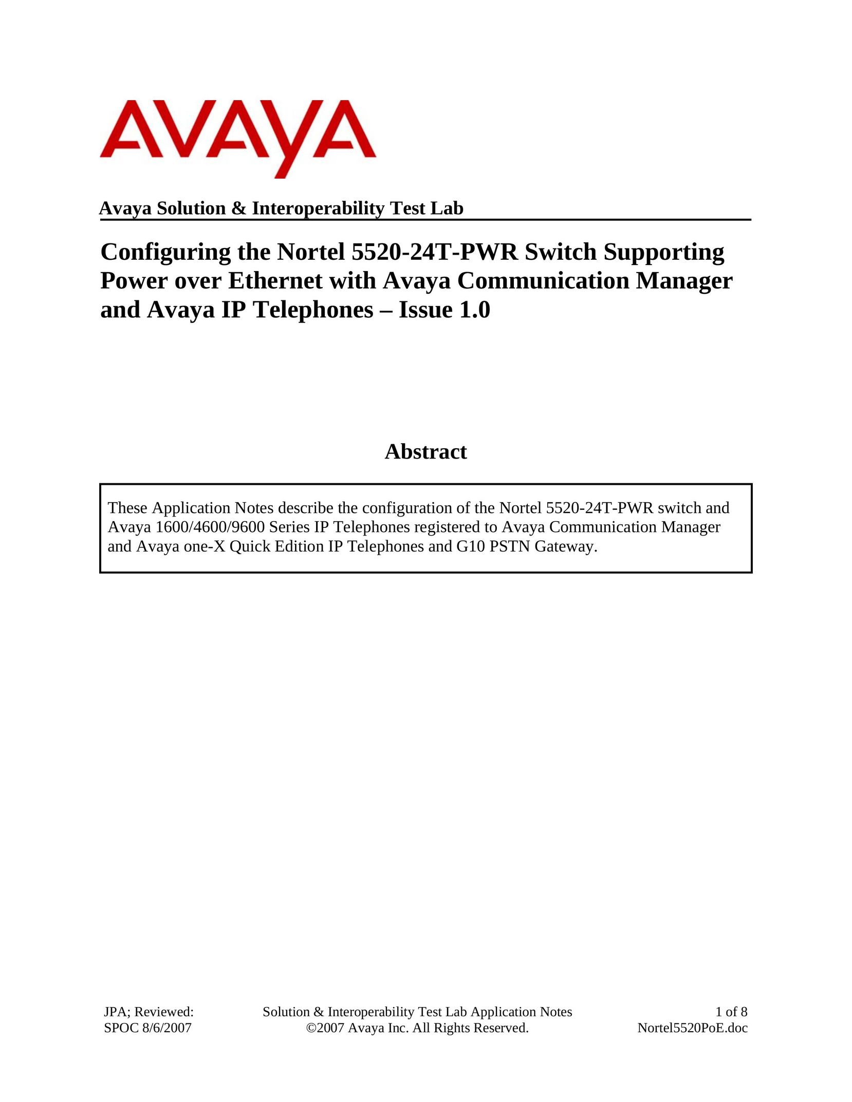Avaya 5520-24T-PWR Switch User Manual
