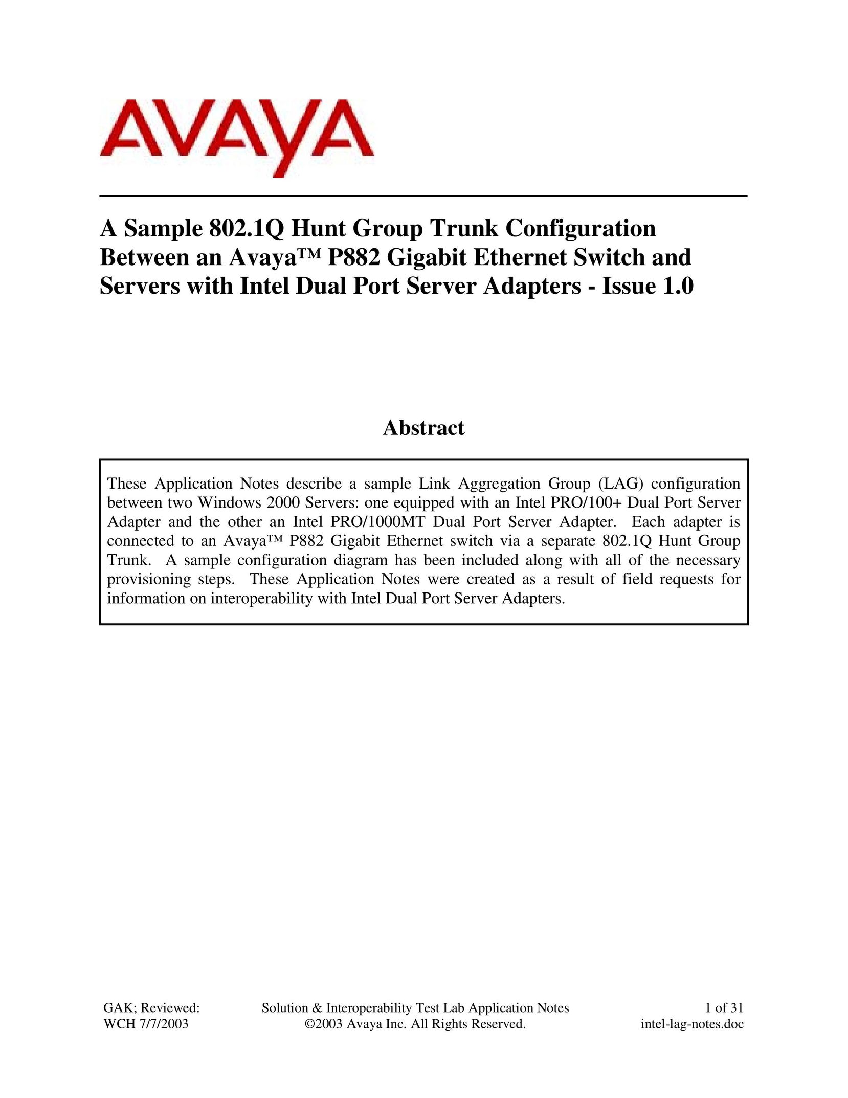Avaya P882 Switch User Manual