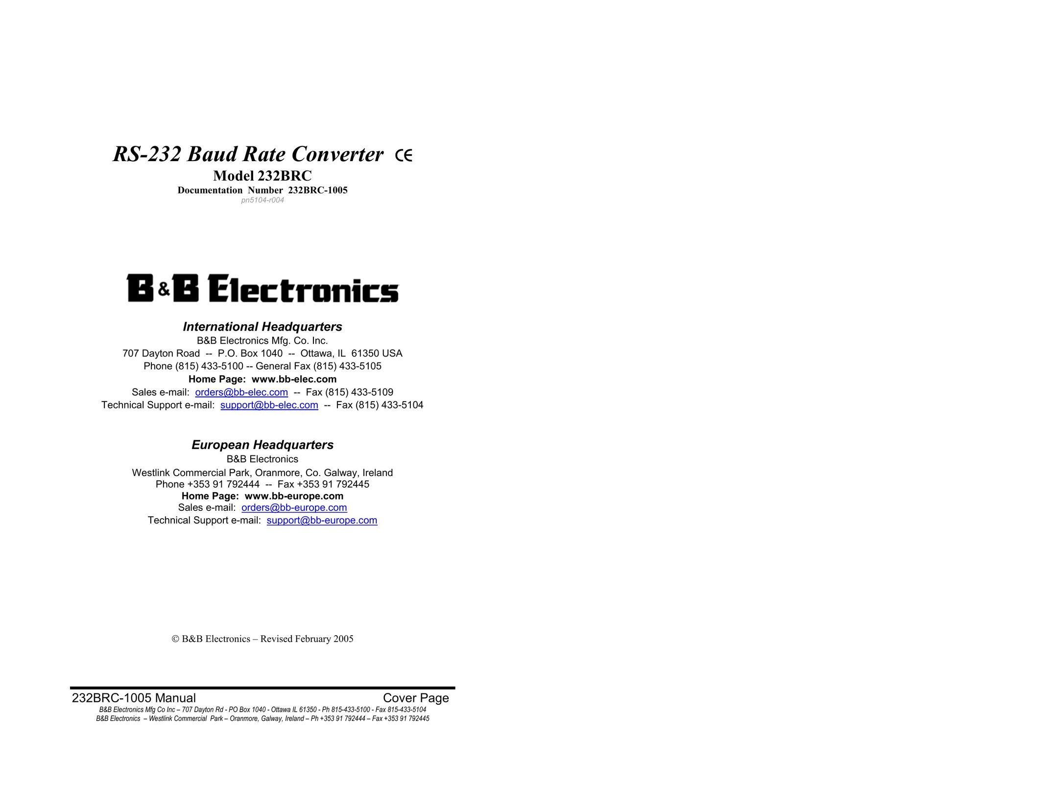 B&B Electronics 232BRC Switch User Manual