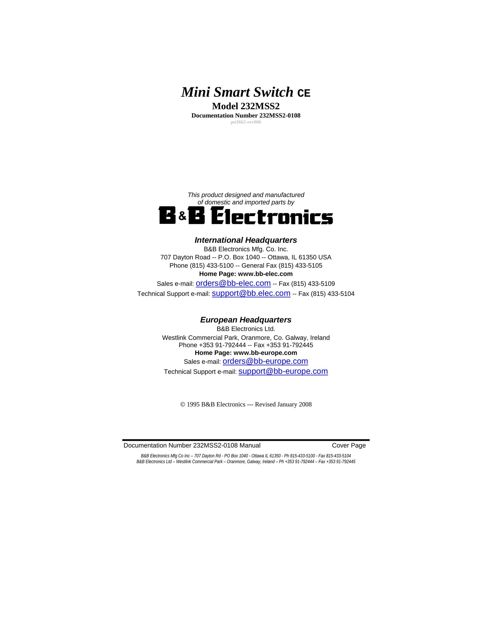B&B Electronics 232MSS2 Switch User Manual