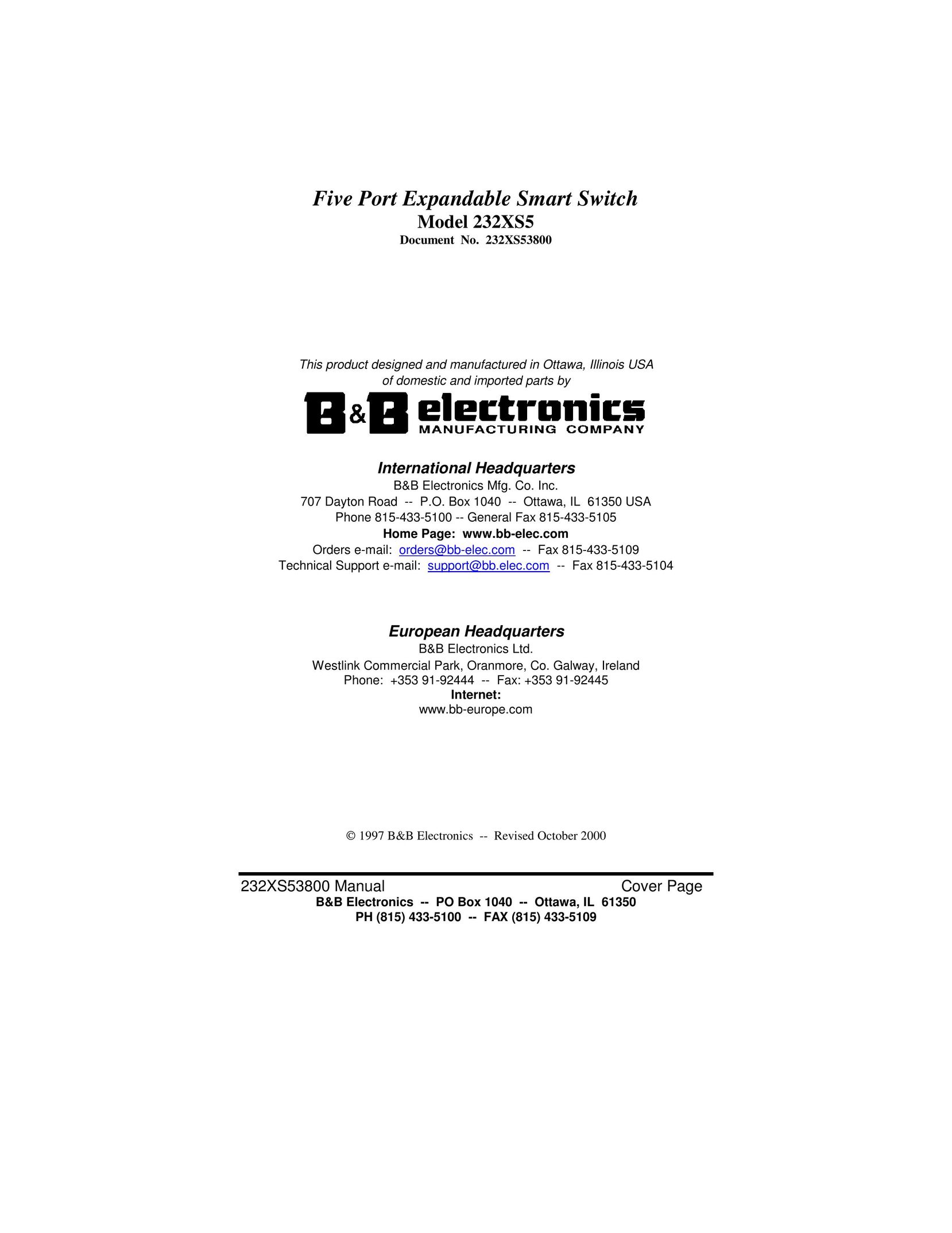 B&B Electronics 232XS5 Switch User Manual