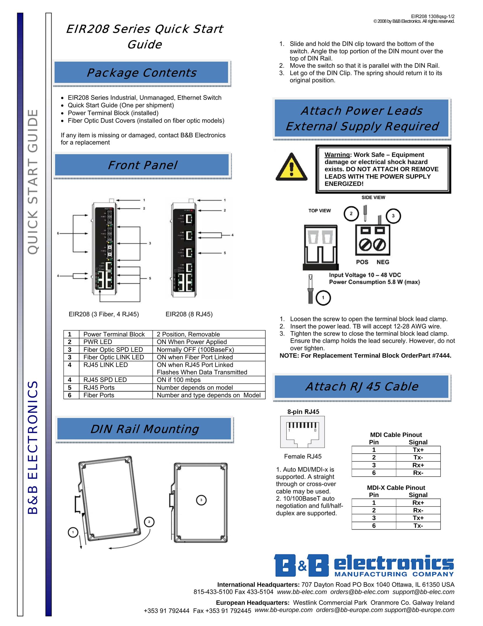 B&B Electronics EIR208 Switch User Manual