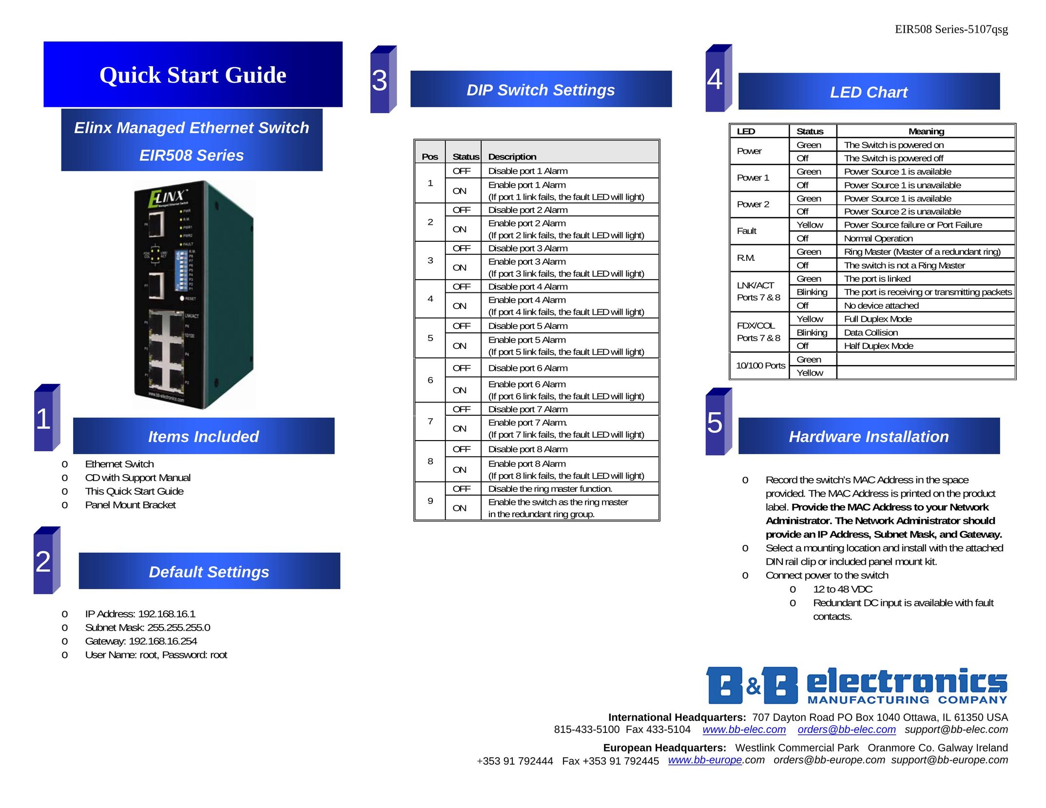 B&B Electronics EIR508 Series Switch User Manual