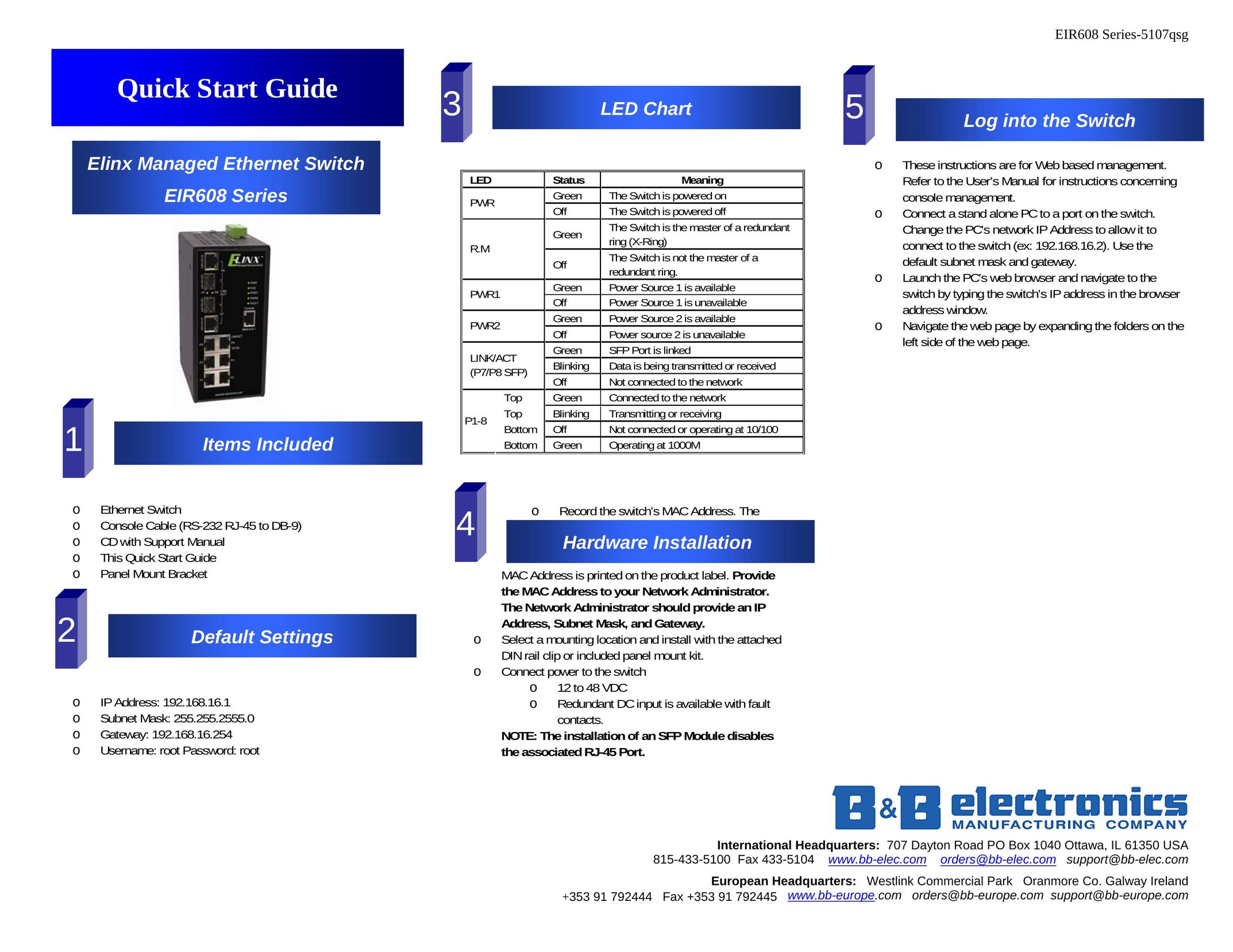 B&B Electronics EIR608 Series Switch User Manual