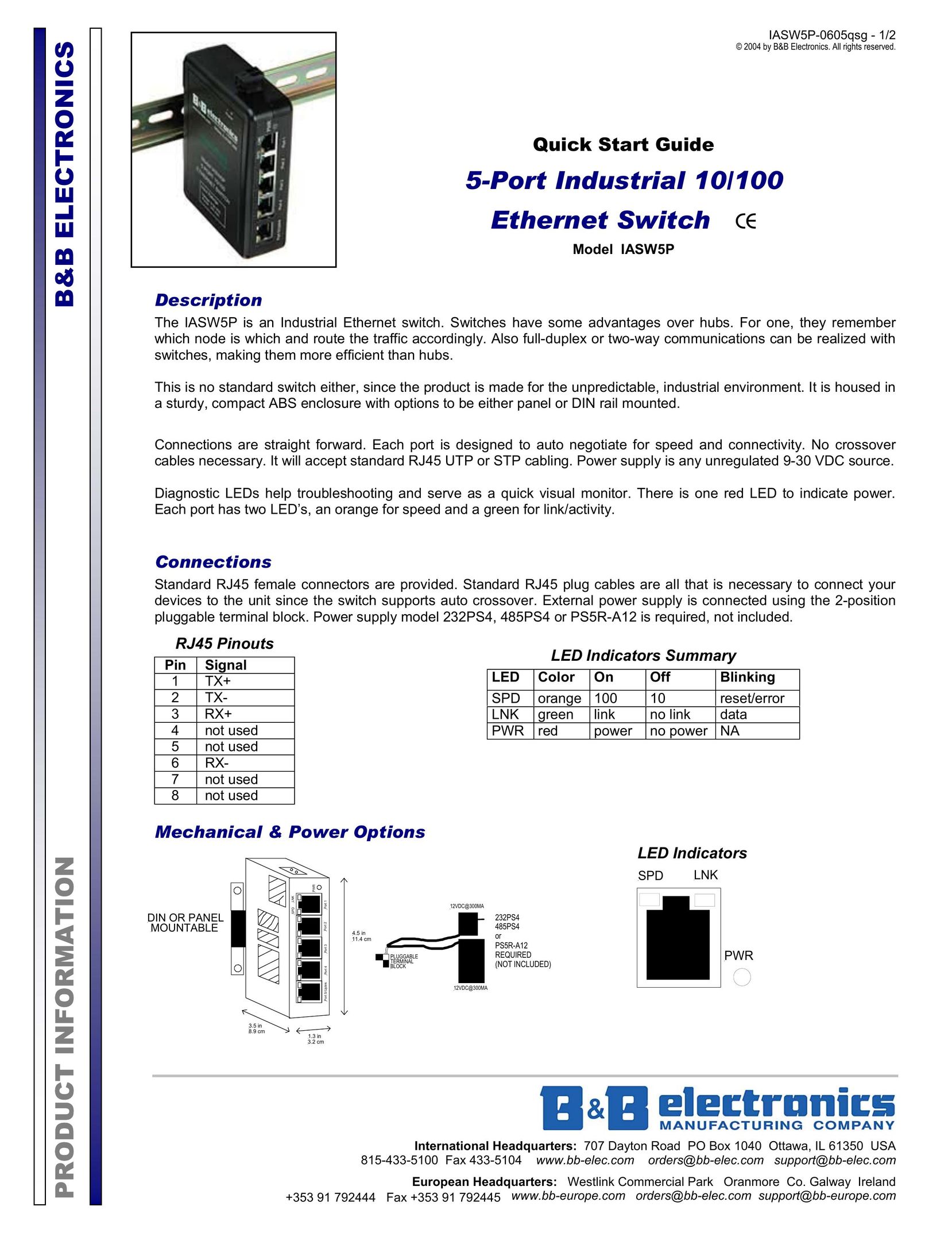 B&B Electronics IASW5P Switch User Manual