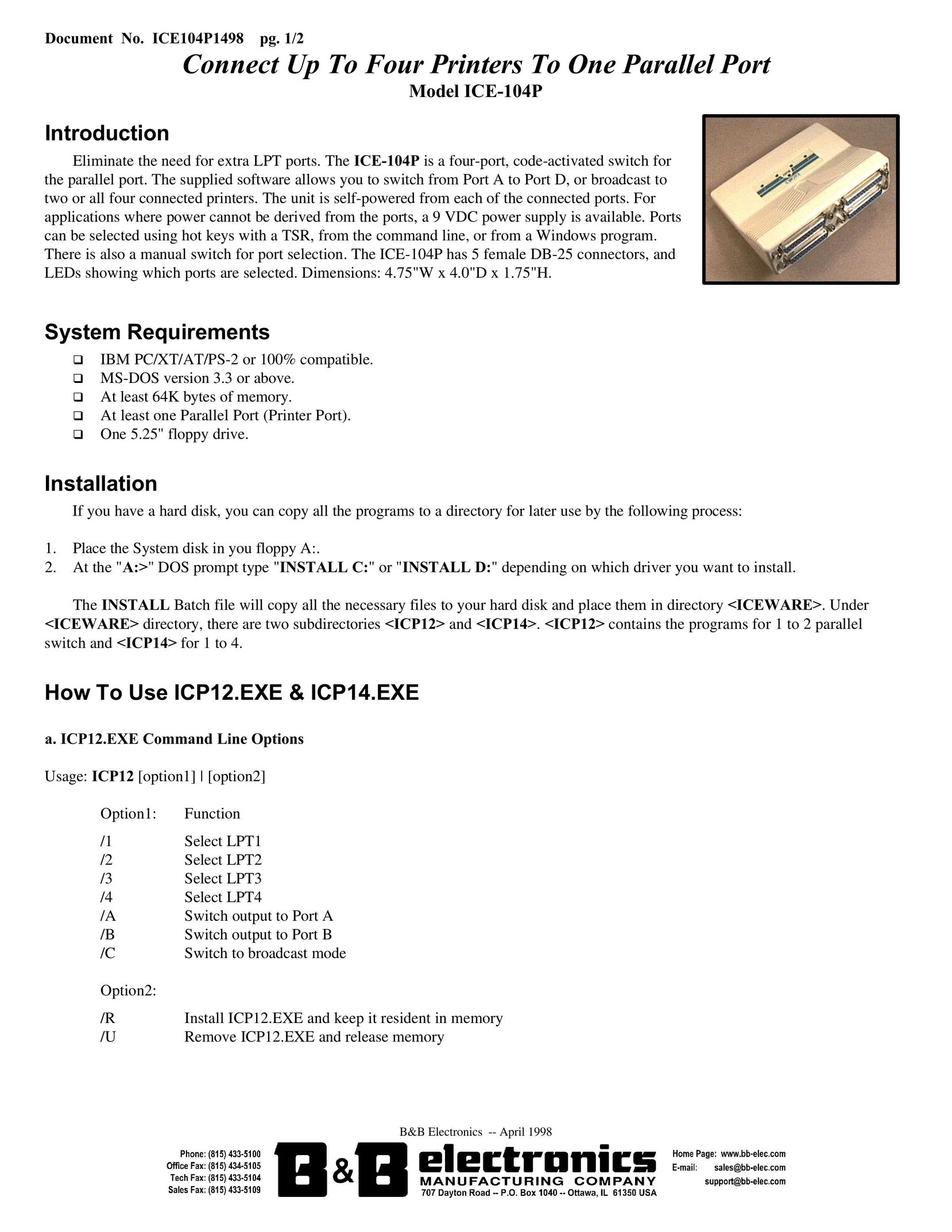 B&B Electronics ICE-104P Switch User Manual
