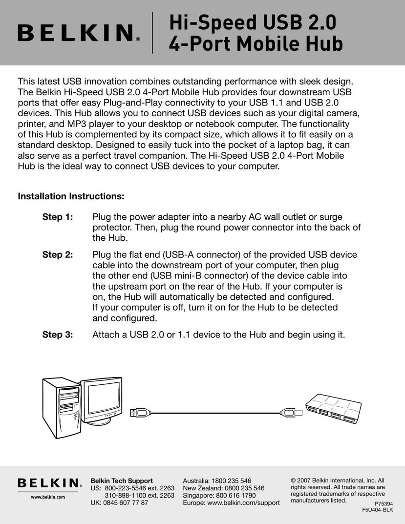 Belkin 4-Port Mobile Hub Switch User Manual