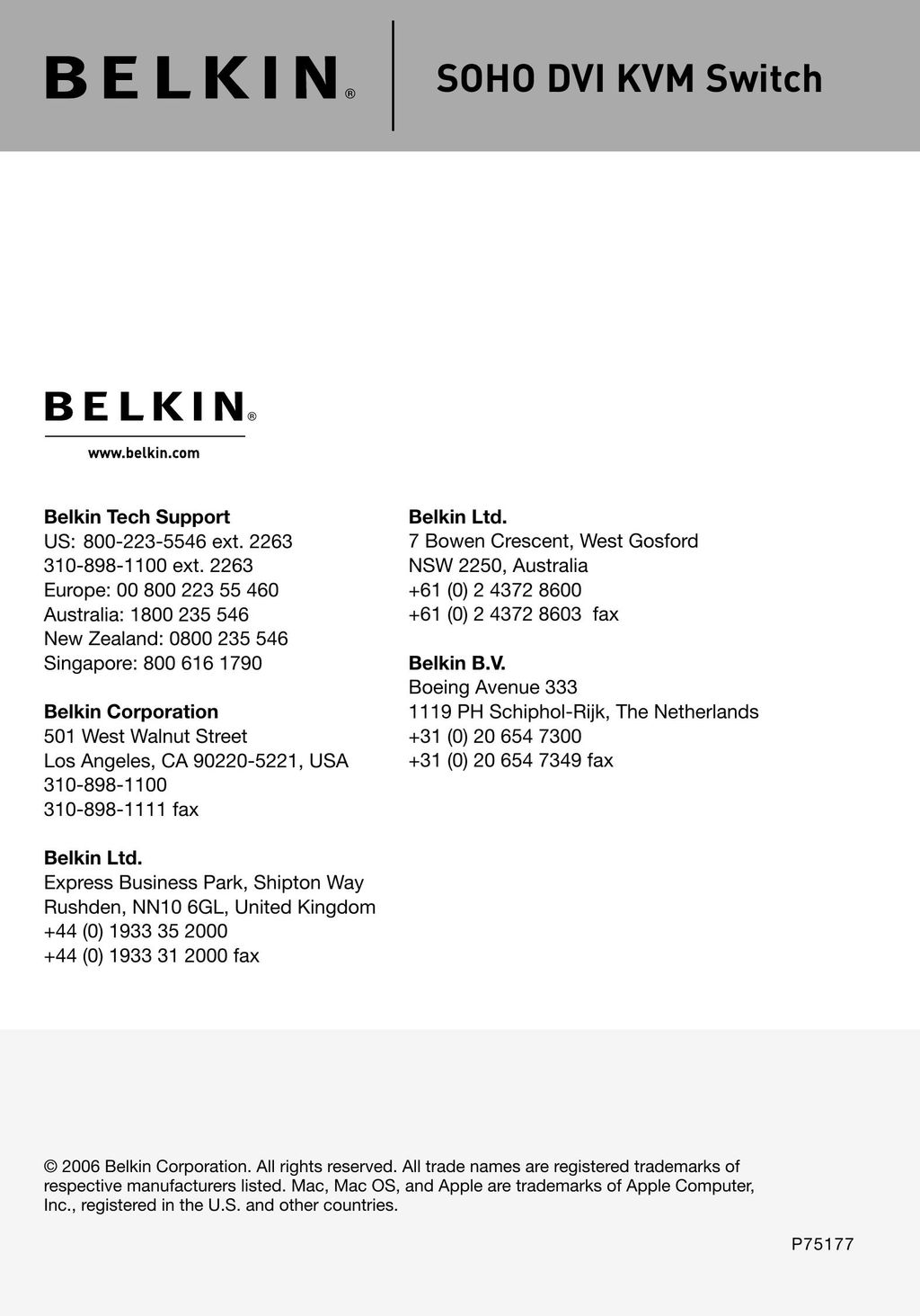 Belkin F1DD102U Switch User Manual