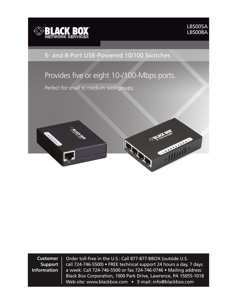 Black Box 5- and 8- port USB 10/100 switches Switch User Manual