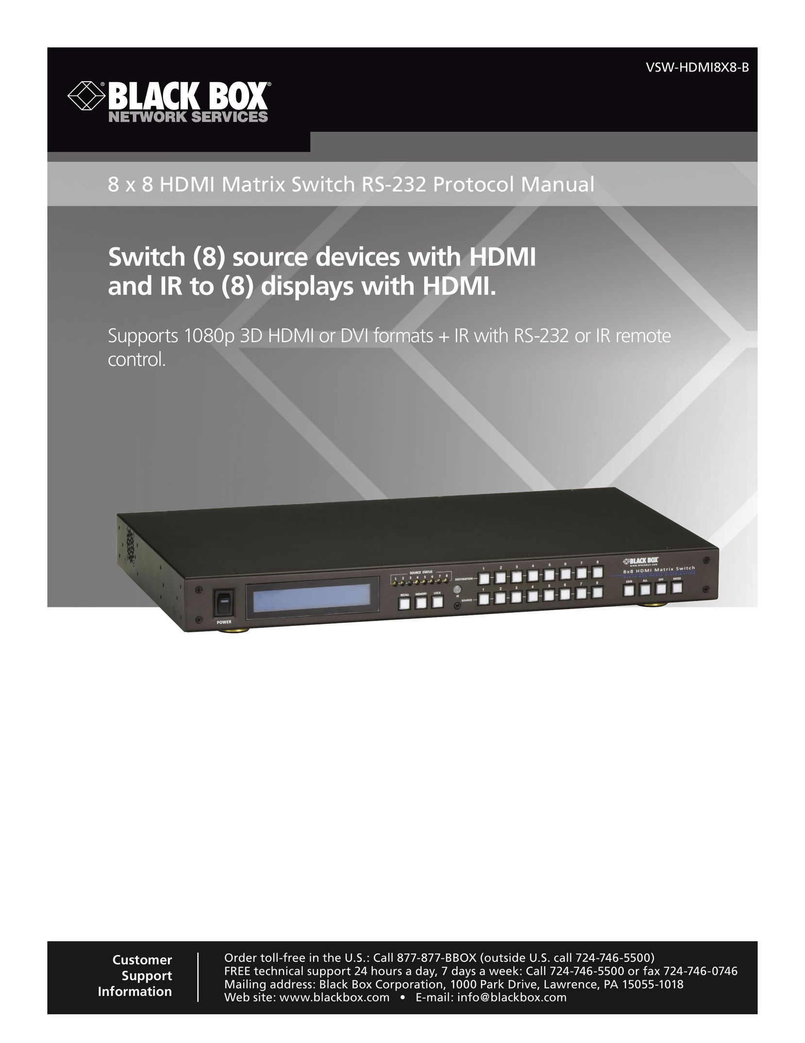 Black Box 8 x 8 HDMI Matrix Switch Switch User Manual