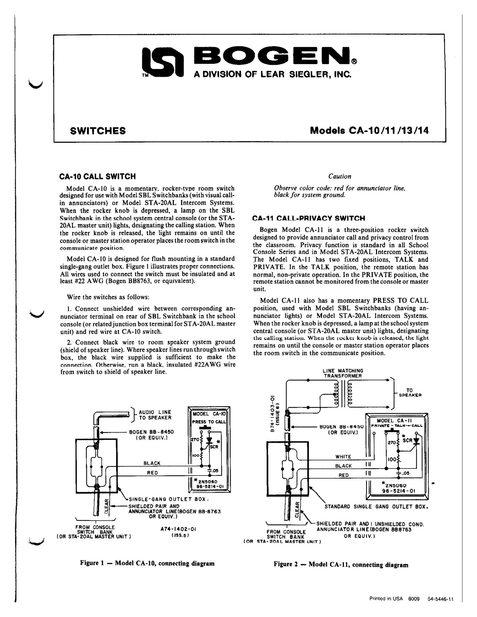 Bogen CA-10 Switch User Manual