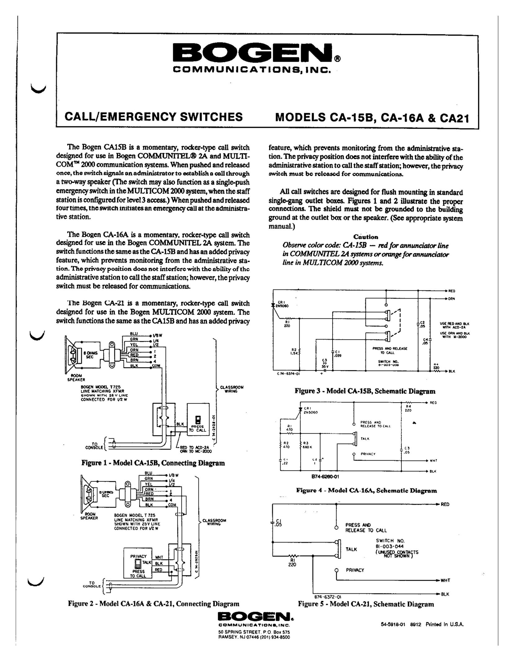 Bogen CA-15B Switch User Manual