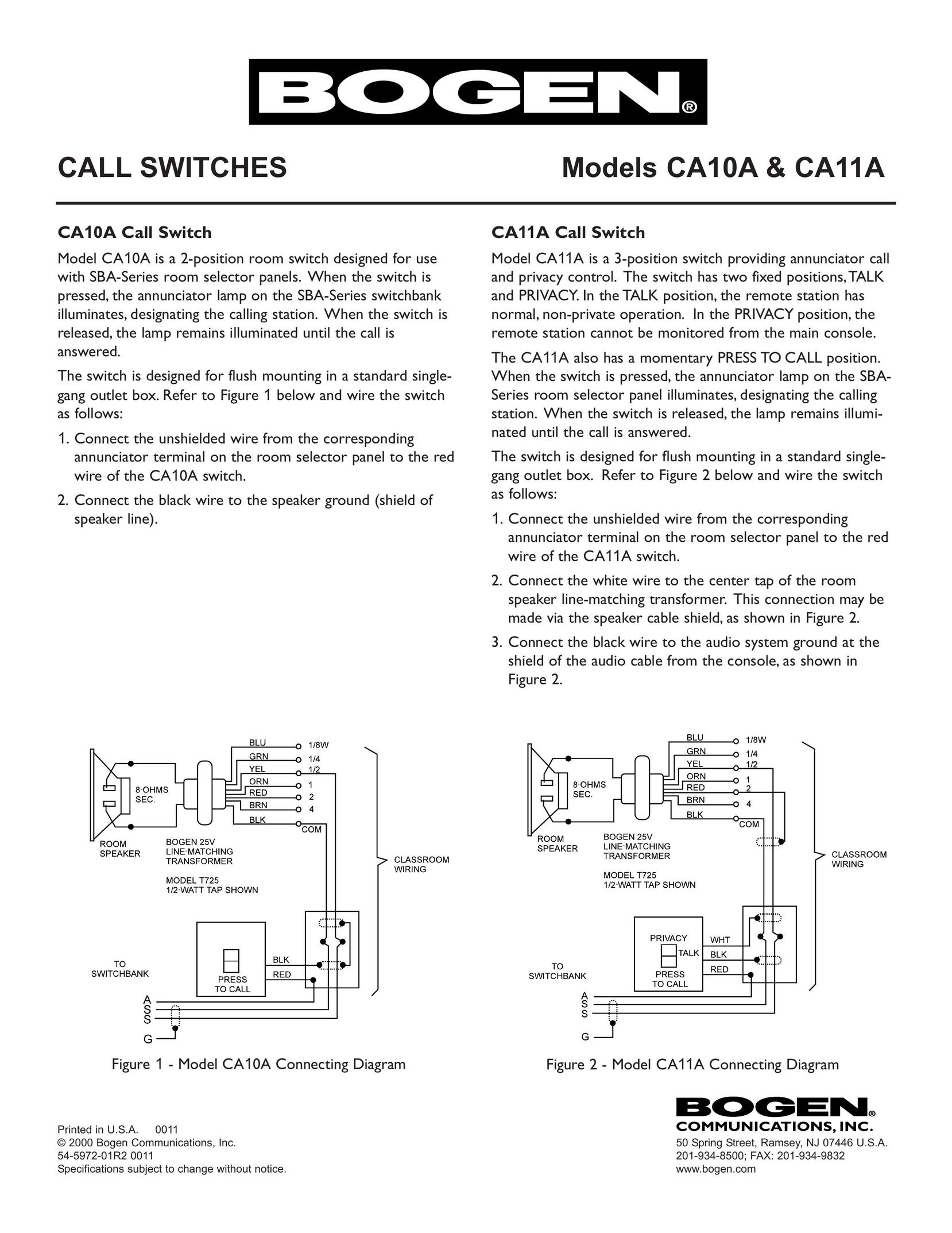 Bogen CA10A Switch User Manual