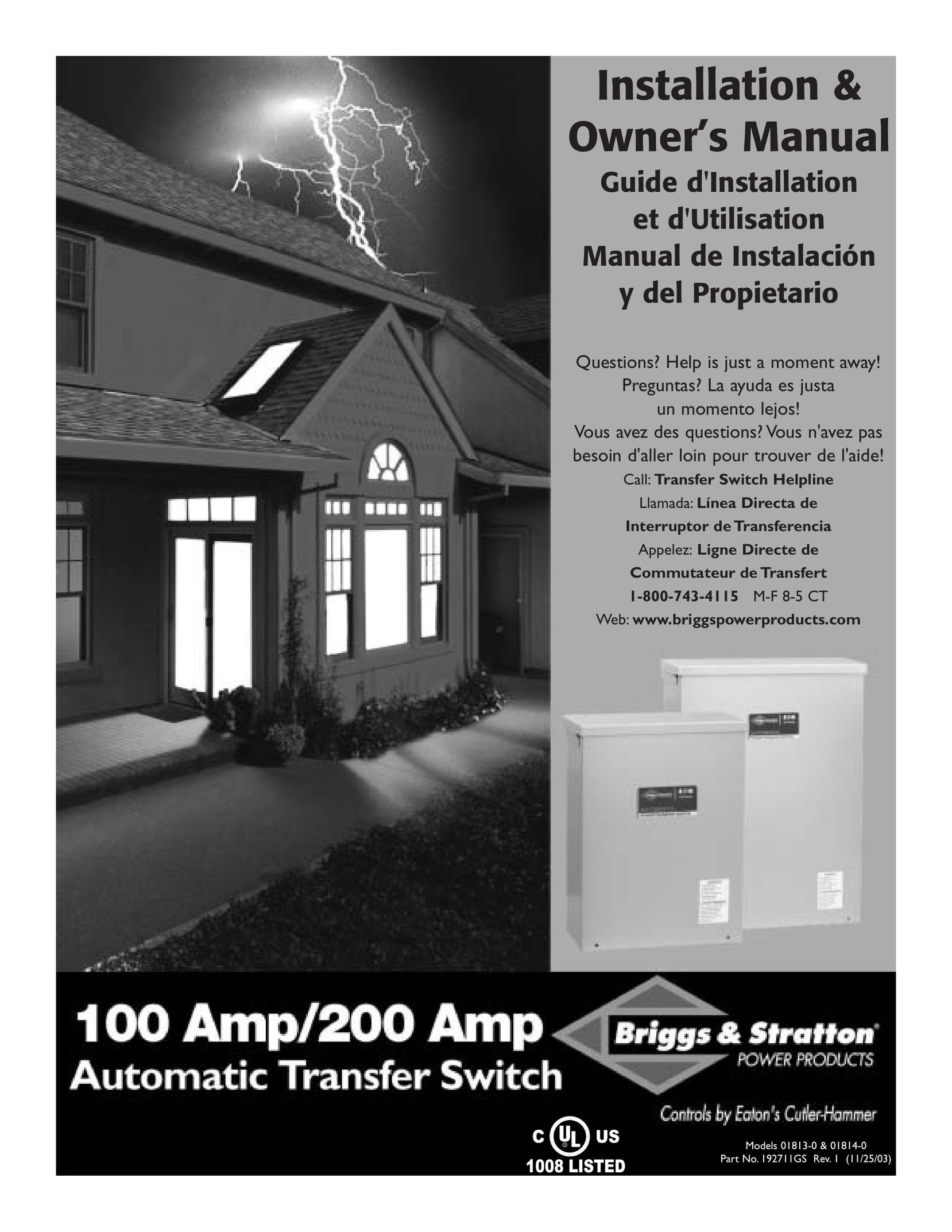 Briggs & Stratton 01813-0 Switch User Manual