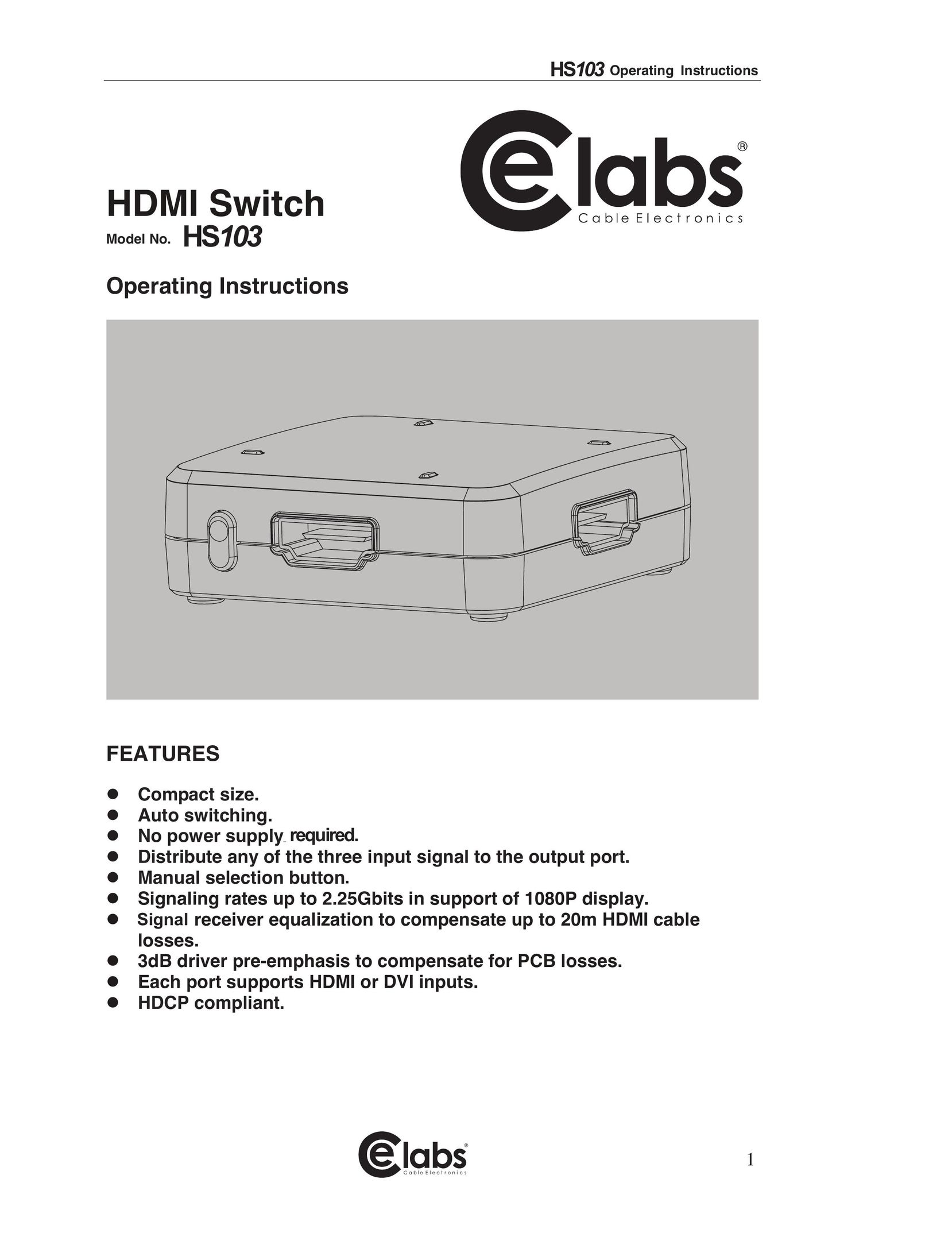Cable Electronics HS103 Switch User Manual