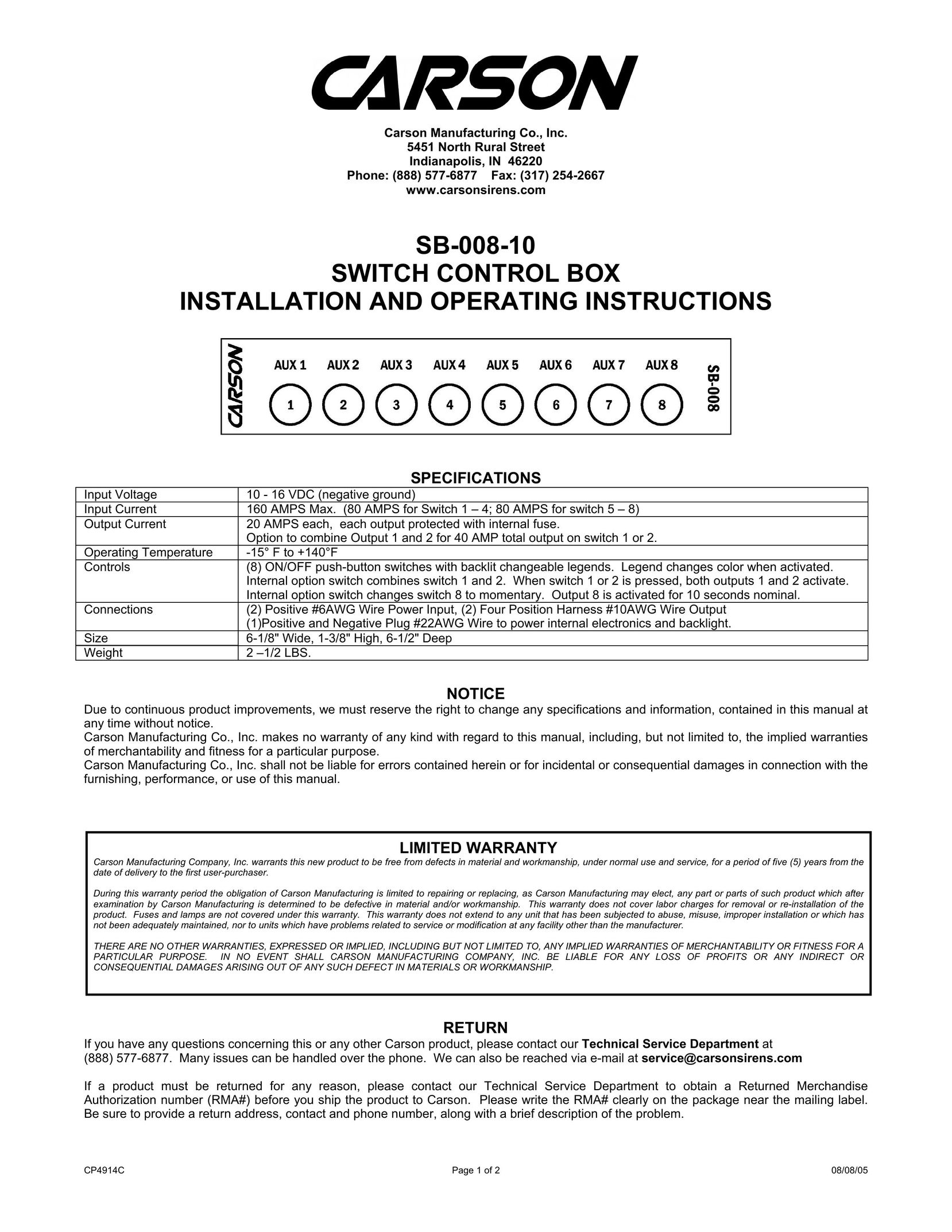 Carson SB-008-10 Switch User Manual
