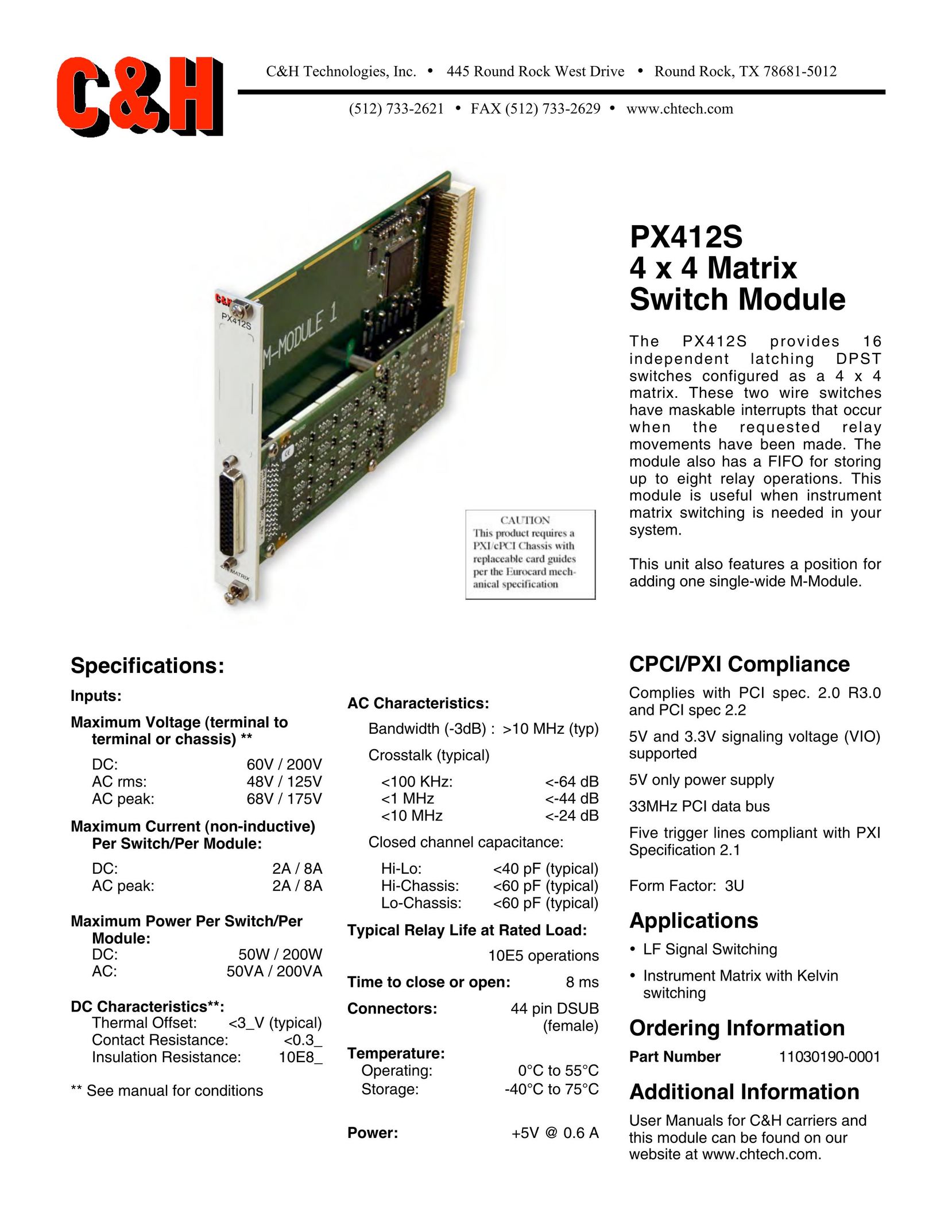 CH Tech PX412S Switch User Manual