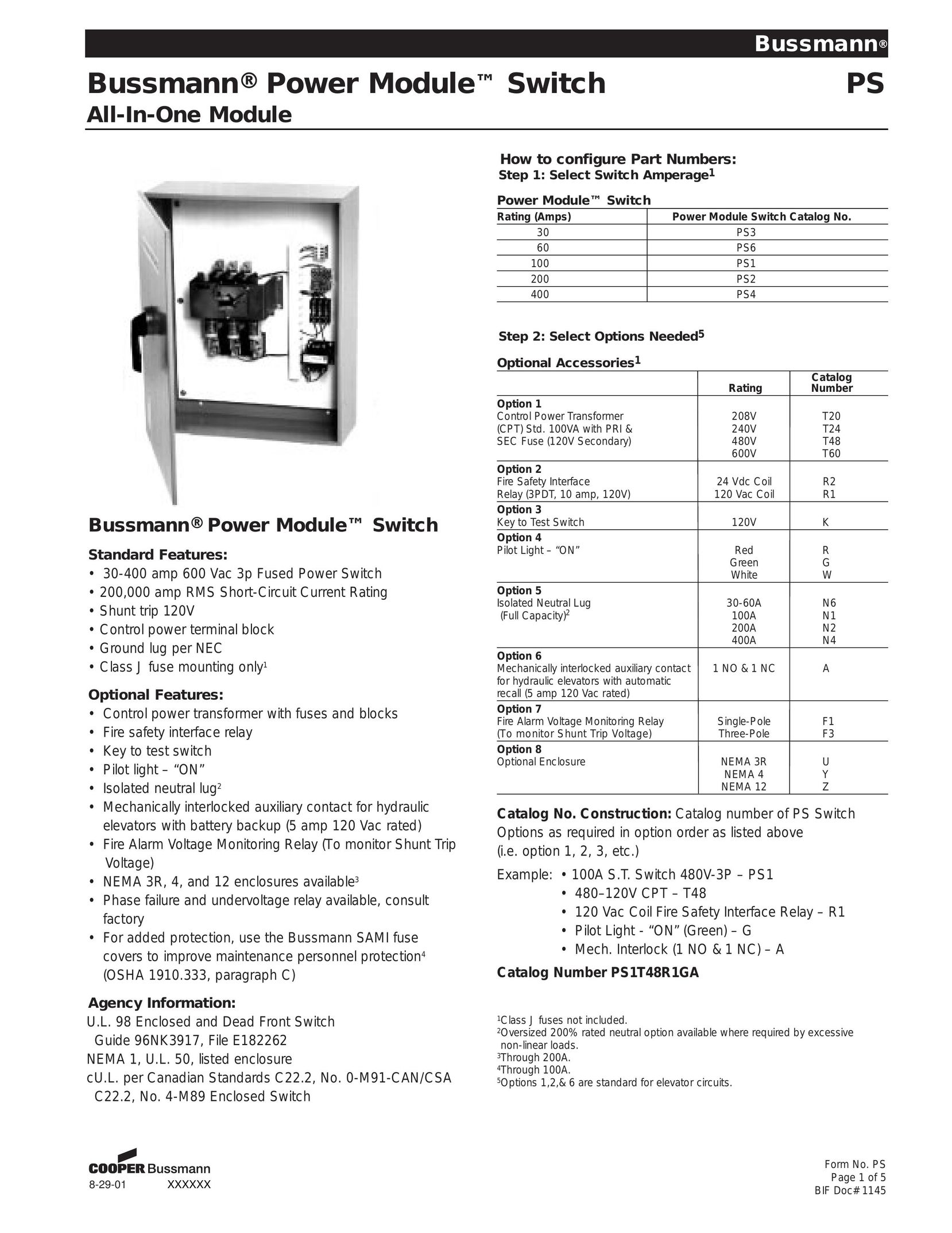 Cooper Bussmann PS Switch User Manual