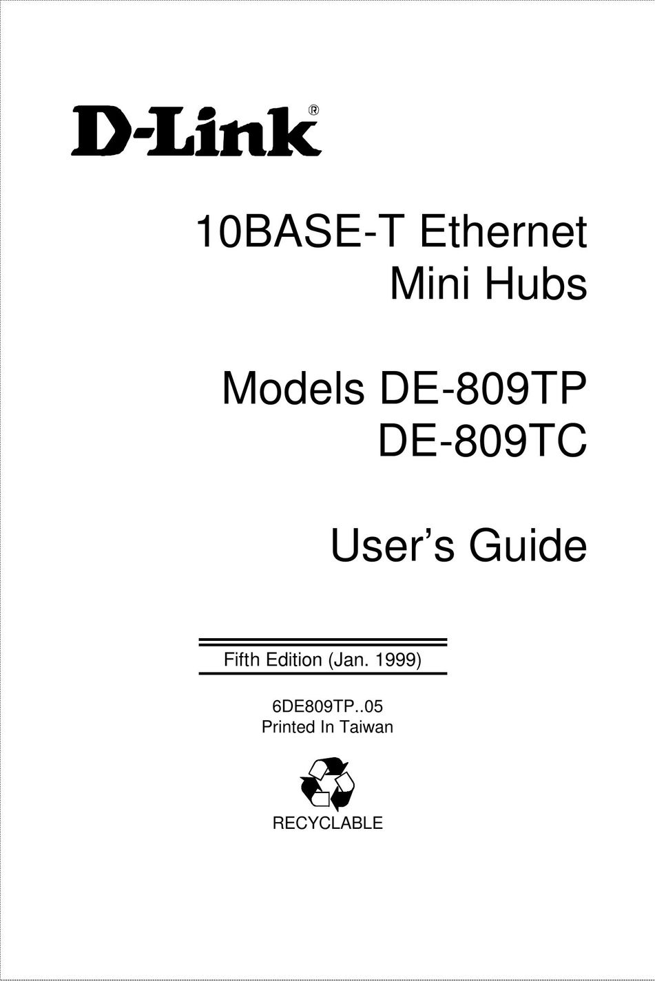 D-Link DE-809TP Switch User Manual