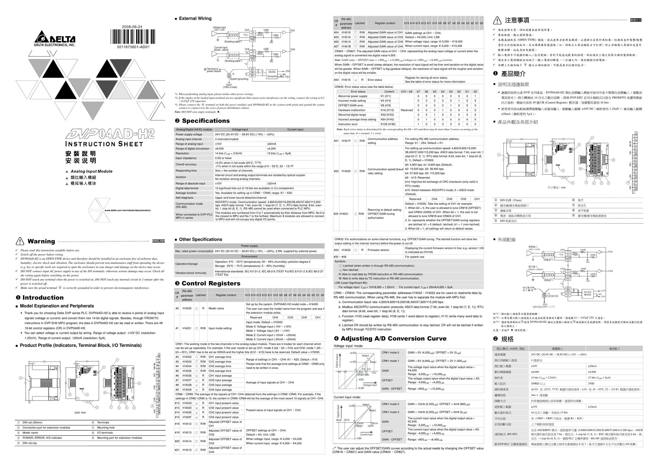 Delta Electronics DVP04AD-H2 Switch User Manual