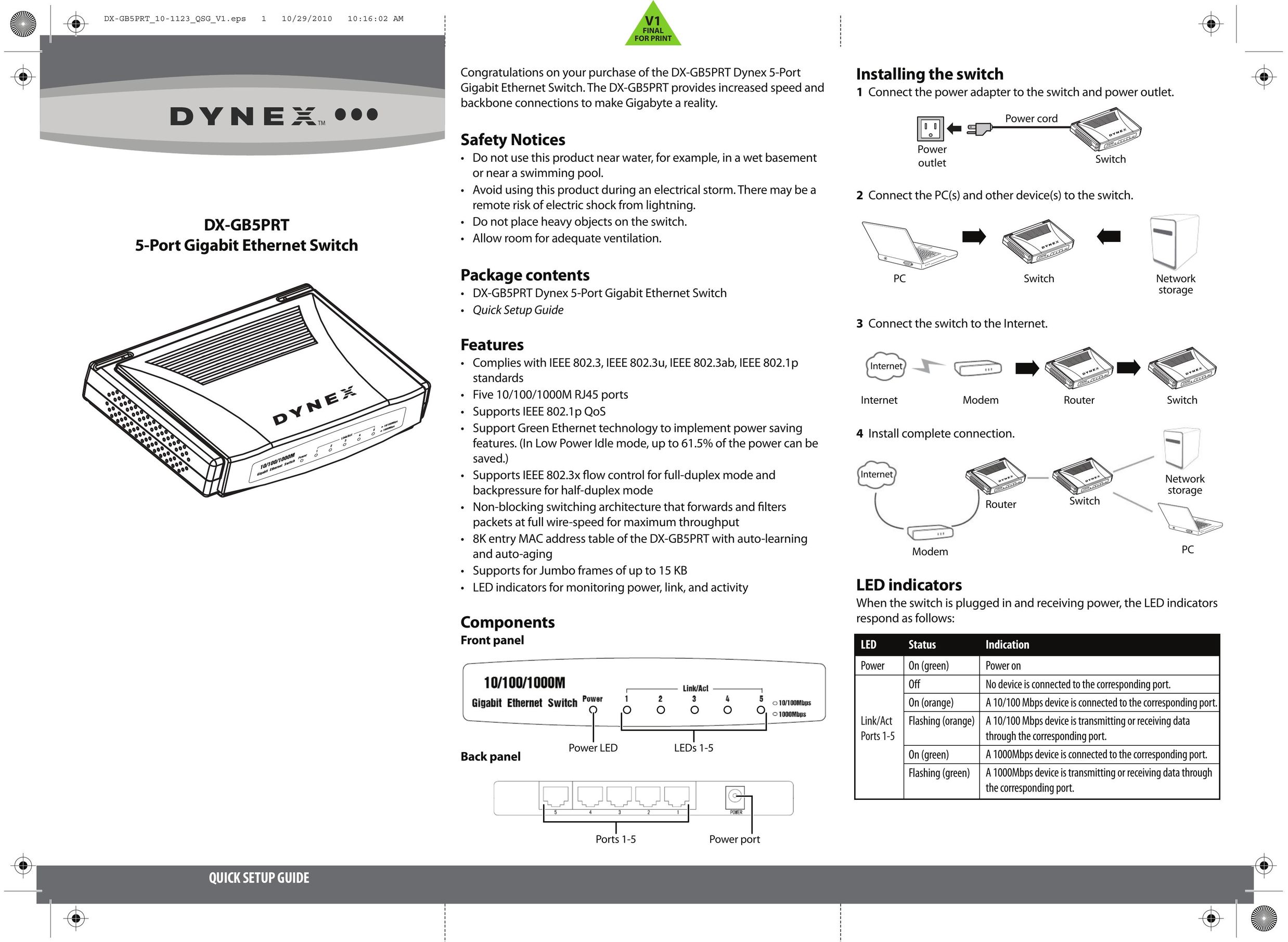 Dynex DX-GB5PRT Switch User Manual