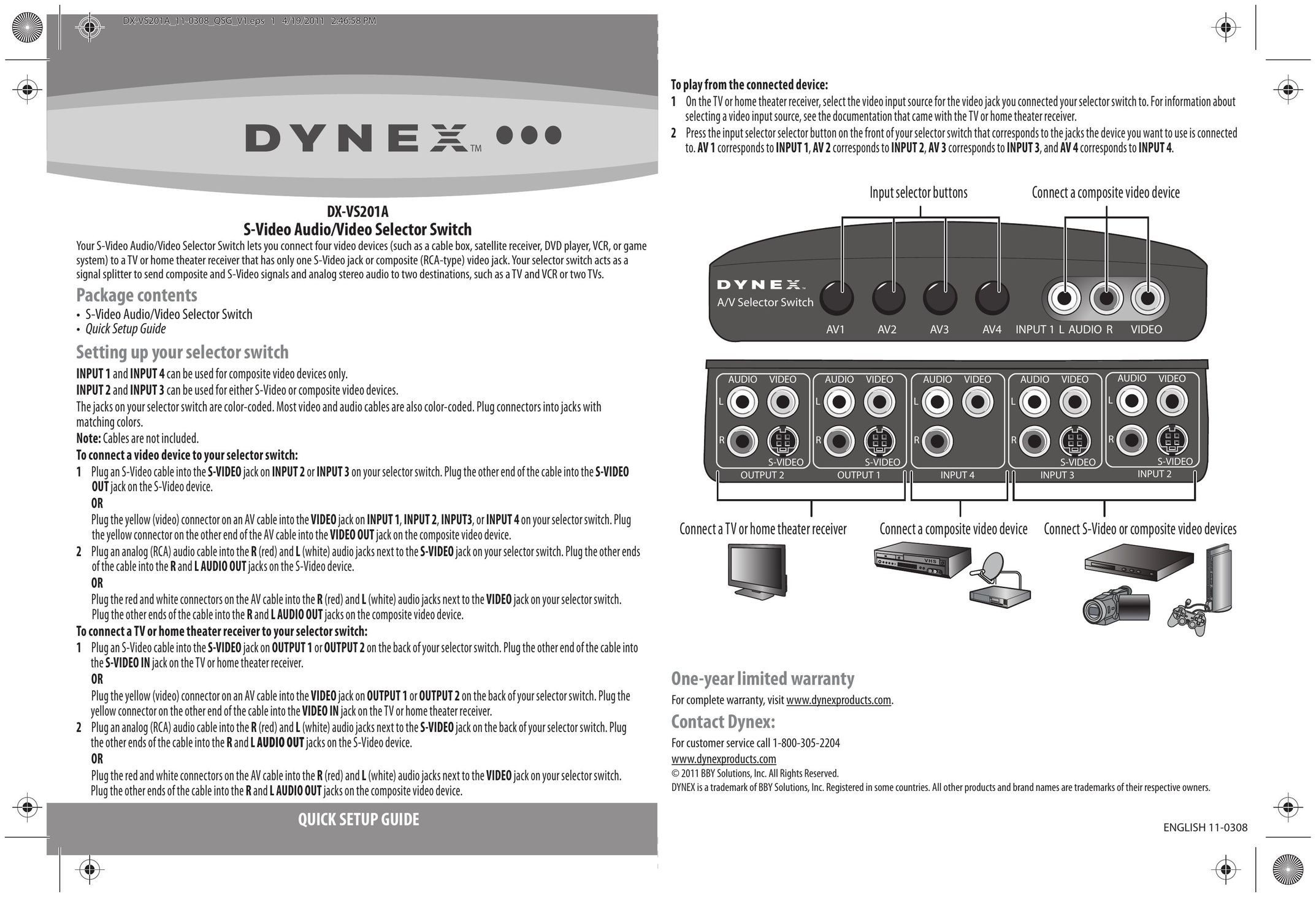 Dynex DX-VS201A Switch User Manual