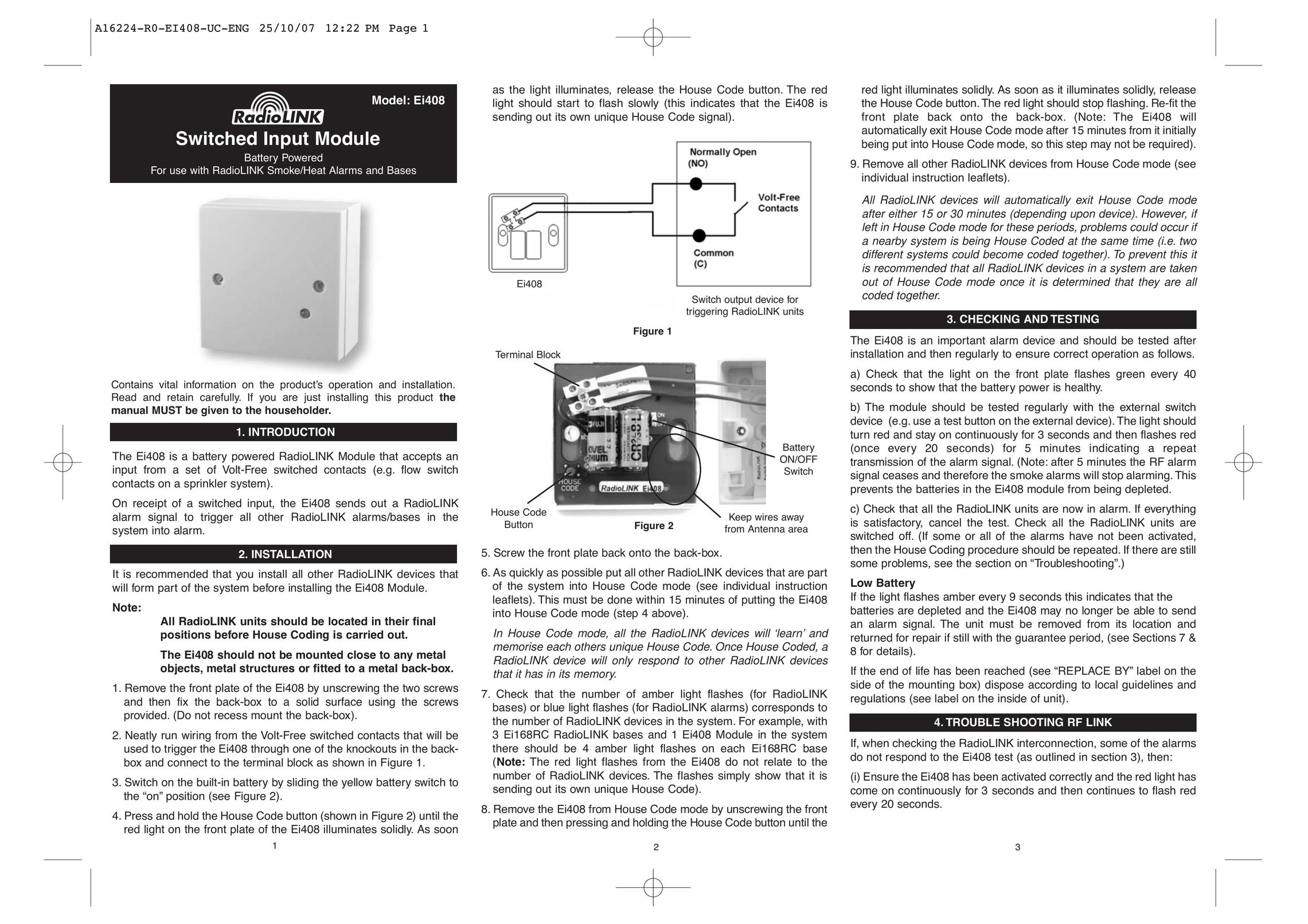 Ei Electronics Ei408 Switch User Manual