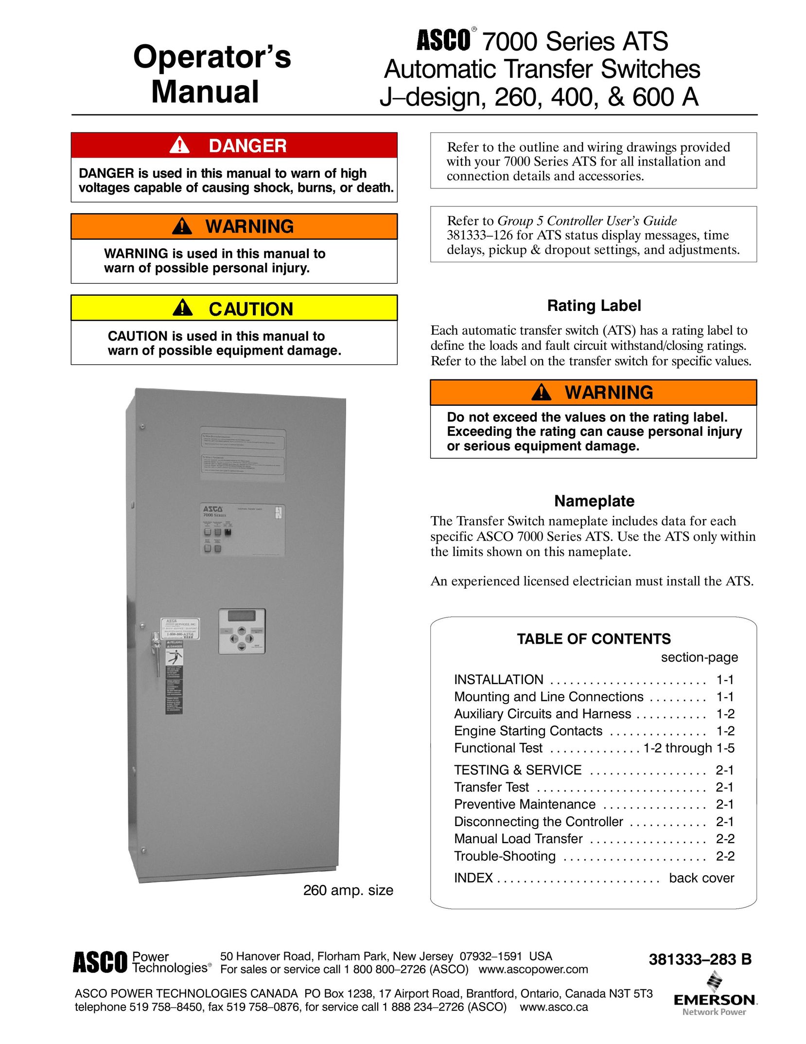Emerson 600 A Switch User Manual