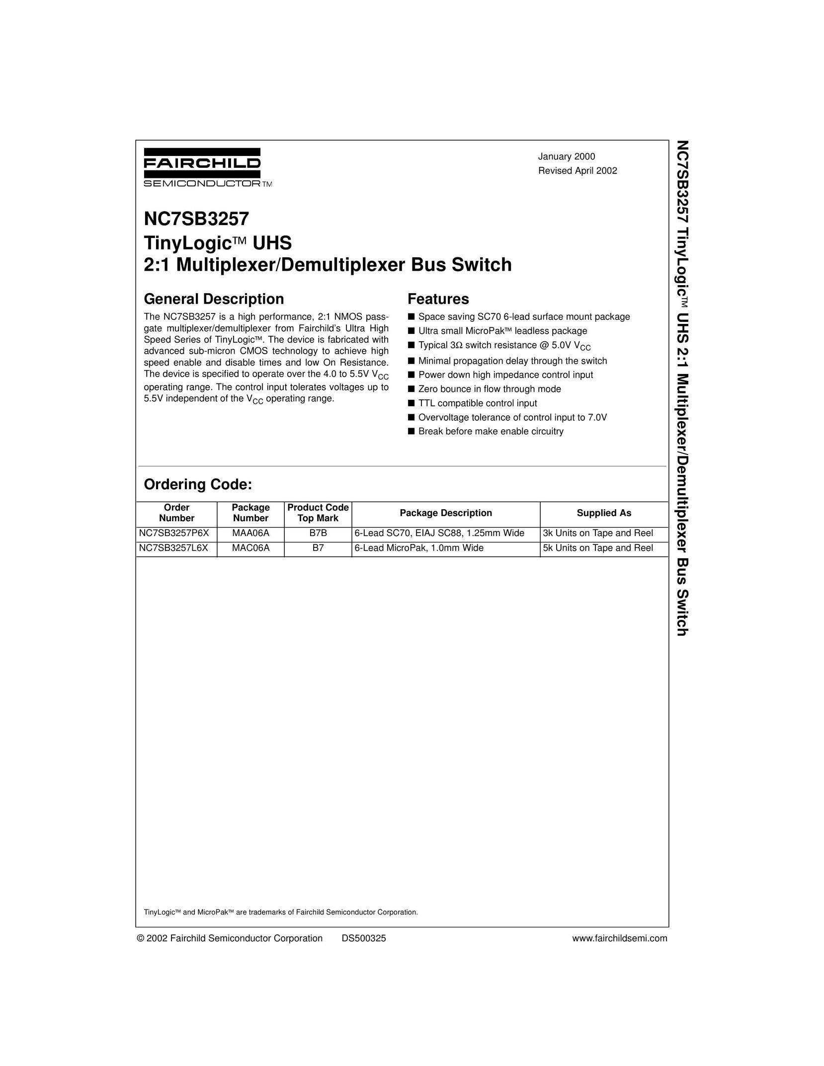 Fairchild NC7SB3257 Switch User Manual