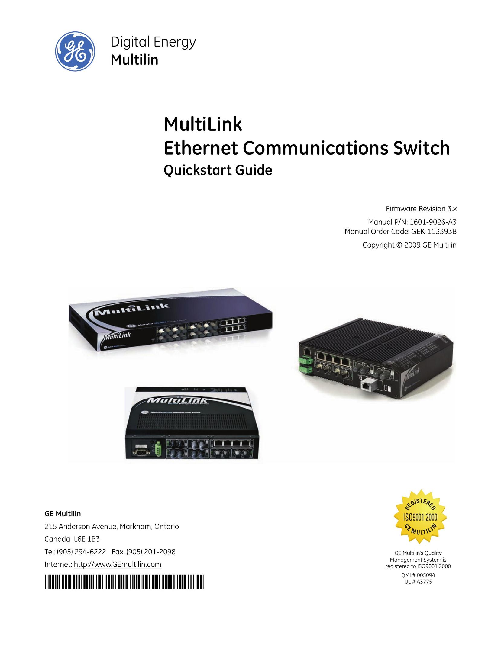 GE 1601-9026-A3 Switch User Manual