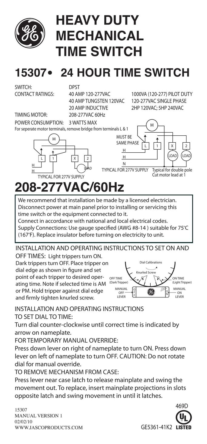 GE 208-277VAC Switch User Manual