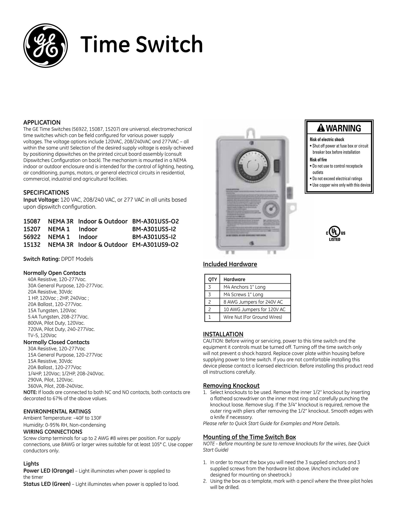 GE BM-A301US5-O2 Switch User Manual
