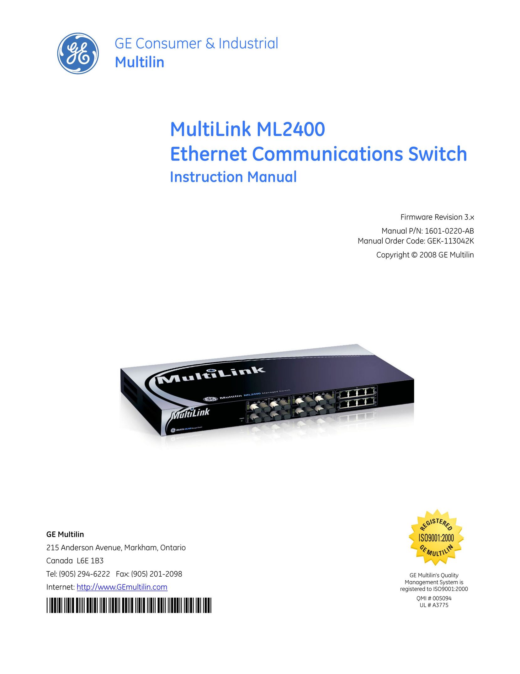 GE ML2400 Switch User Manual