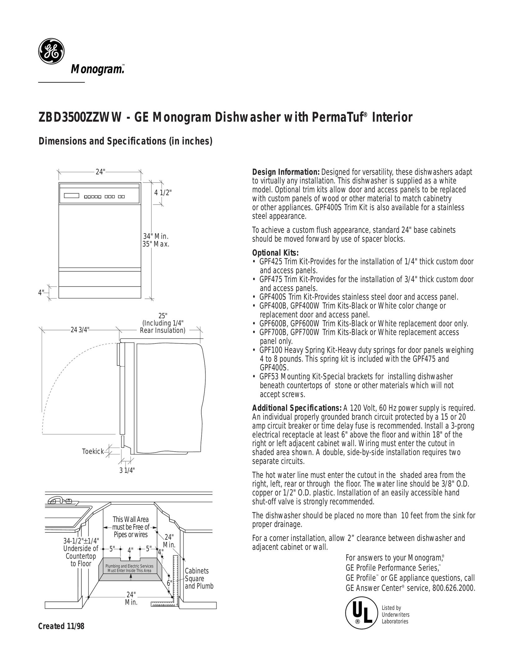GE Monogram ZBD3500ZZWW Switch User Manual