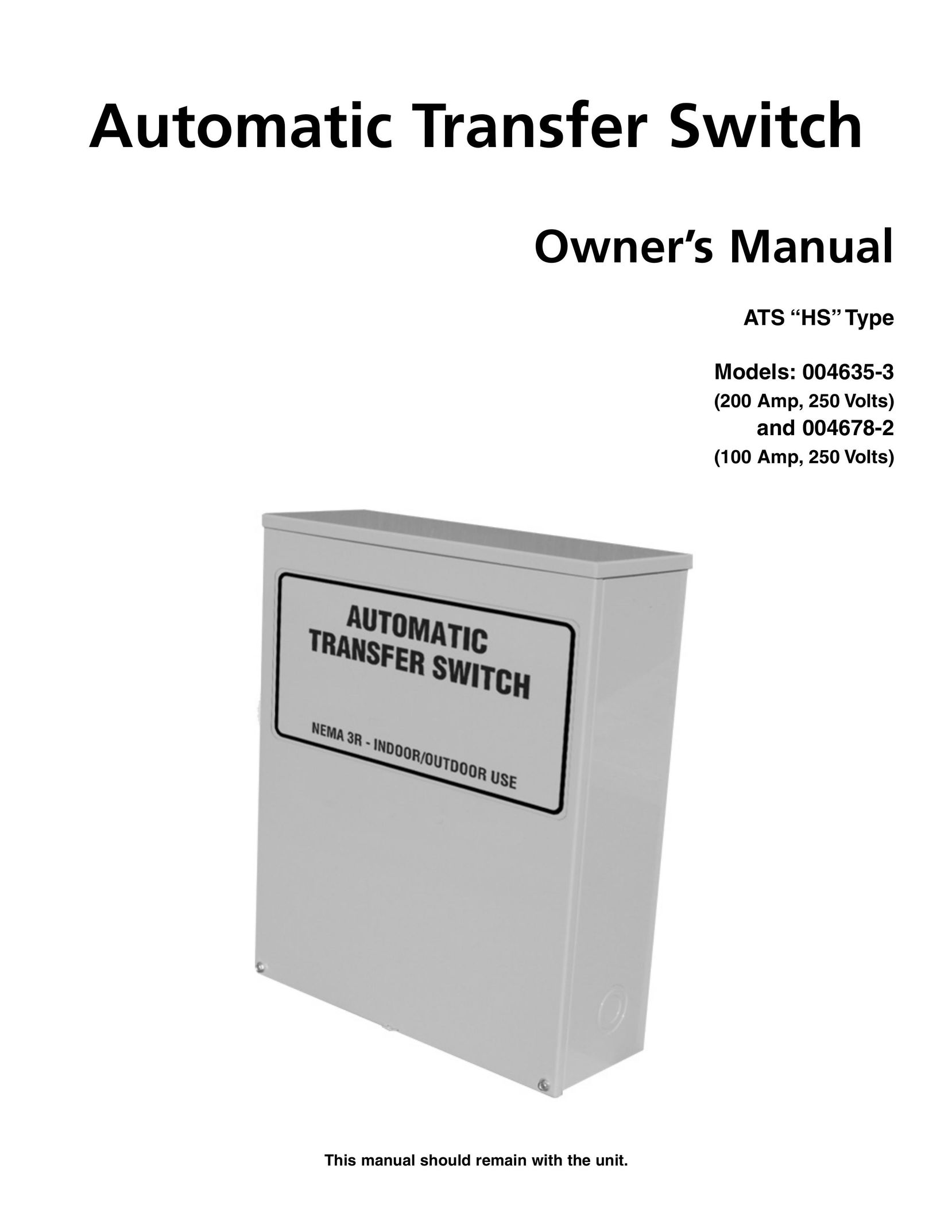 Generac Power Systems 004678-2 Switch User Manual