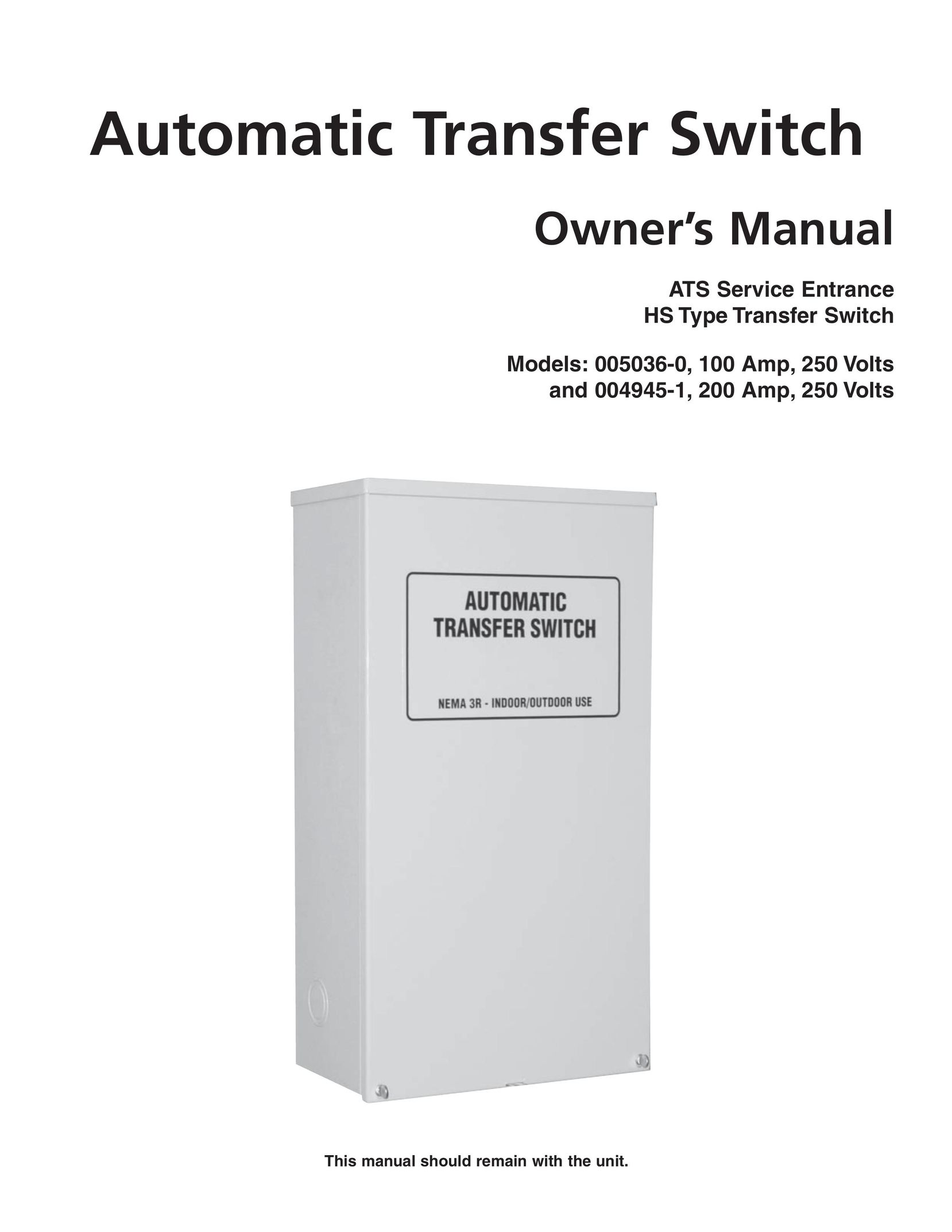 Generac Power Systems 004945-1 Switch User Manual