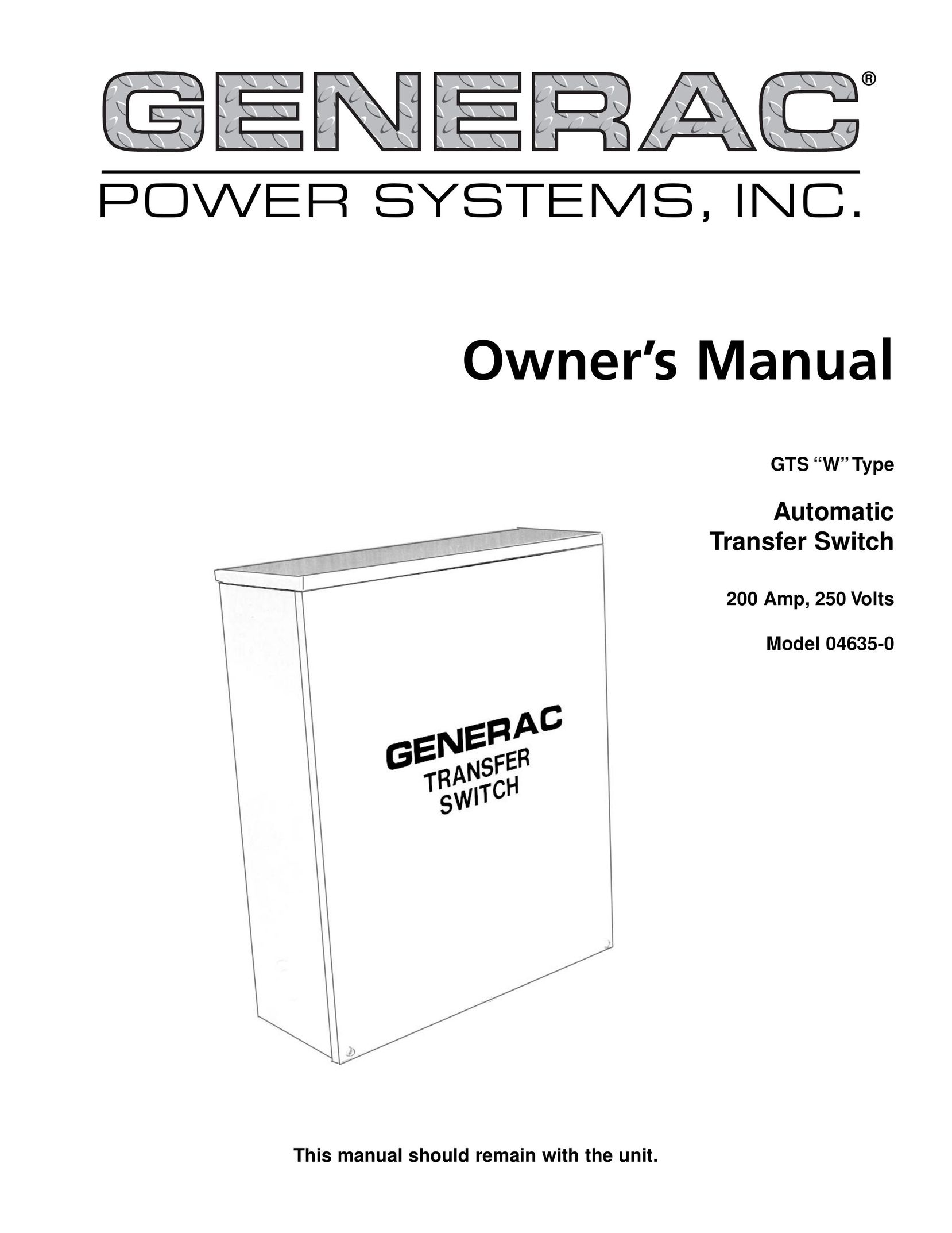Generac Power Systems 04635-0 Switch User Manual