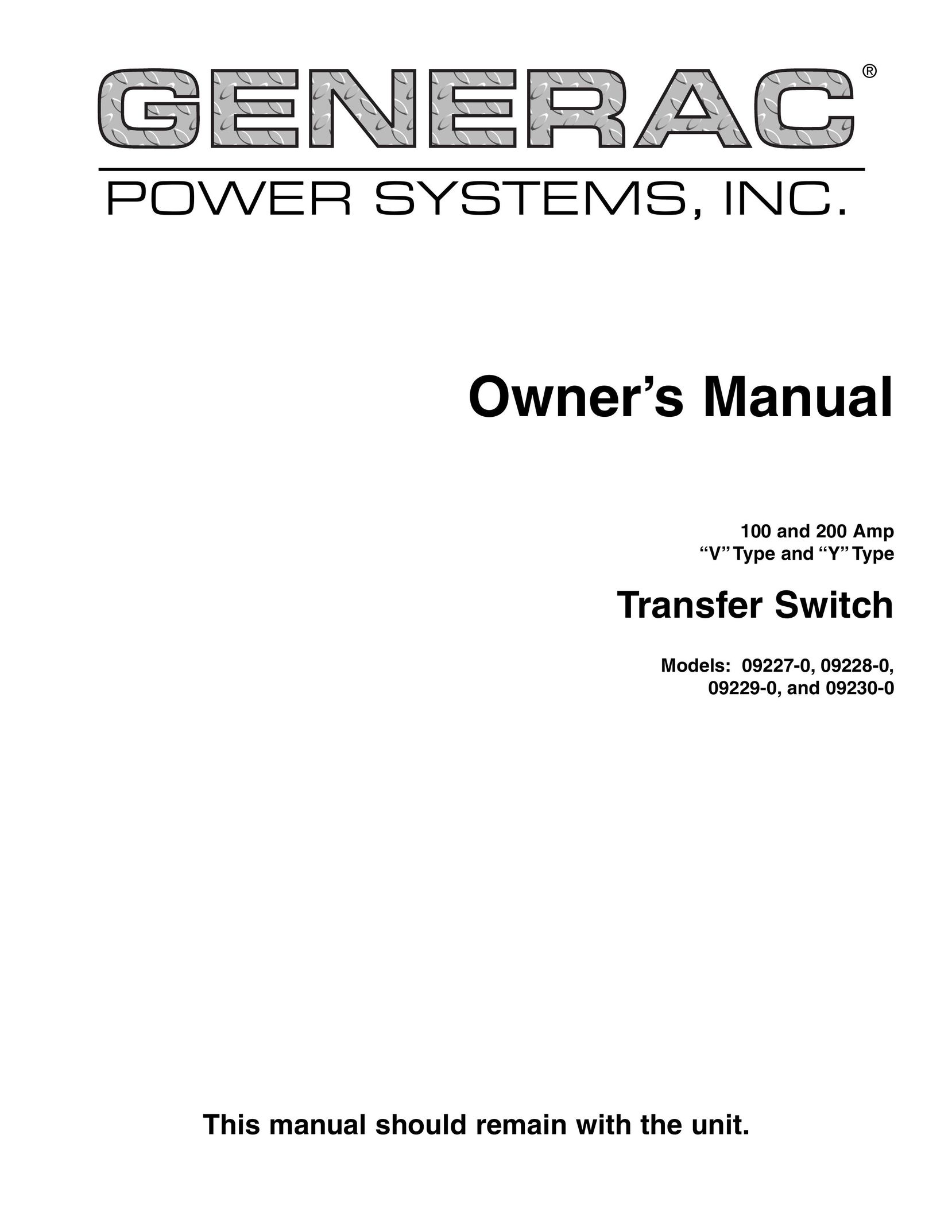 Generac Power Systems 09227-0 Switch User Manual