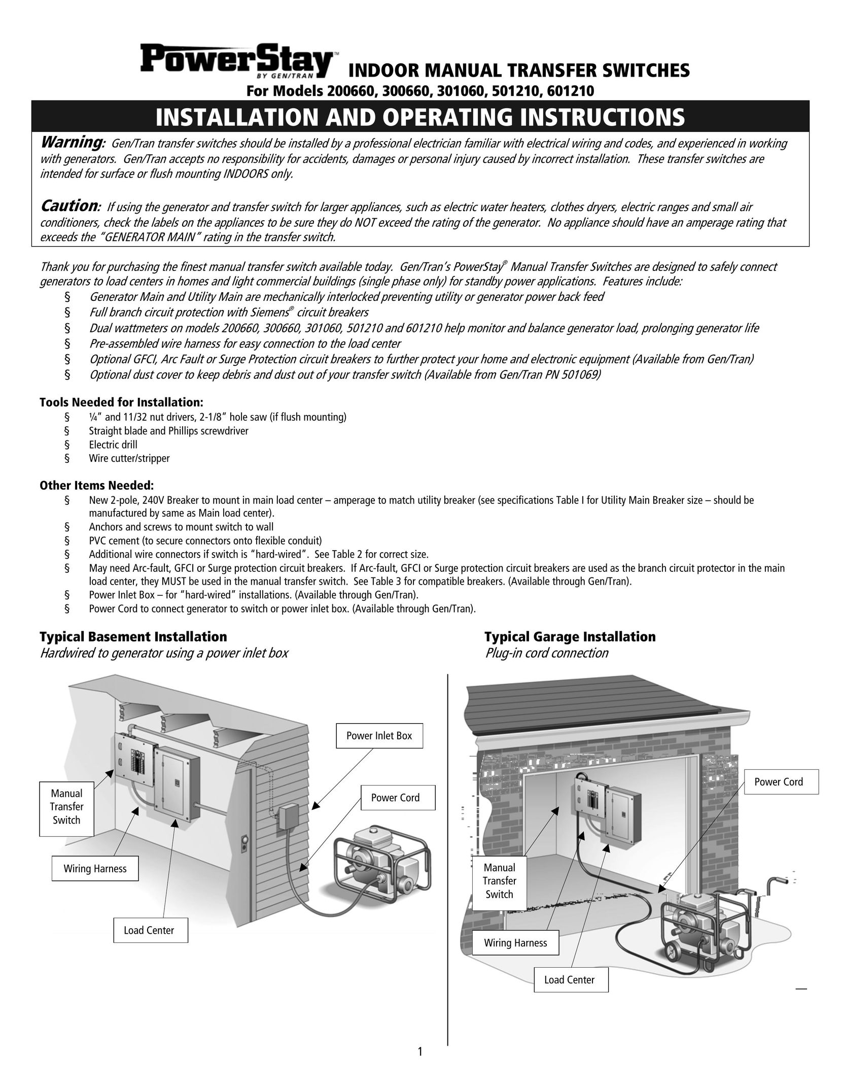 GenTran 200660 Switch User Manual