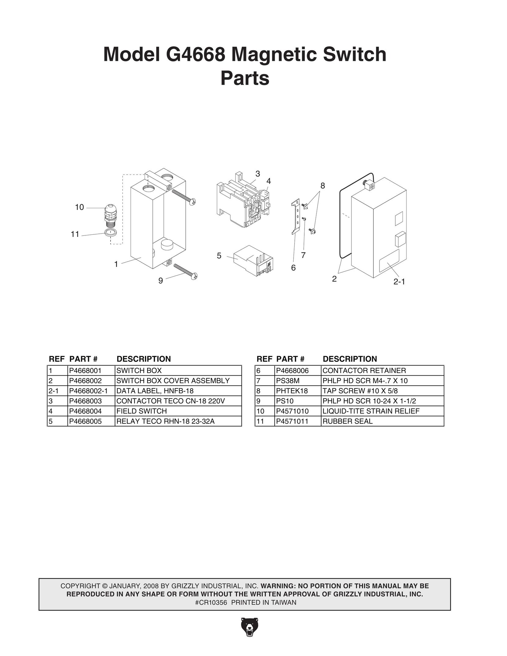 Grizzly G4668 Switch User Manual