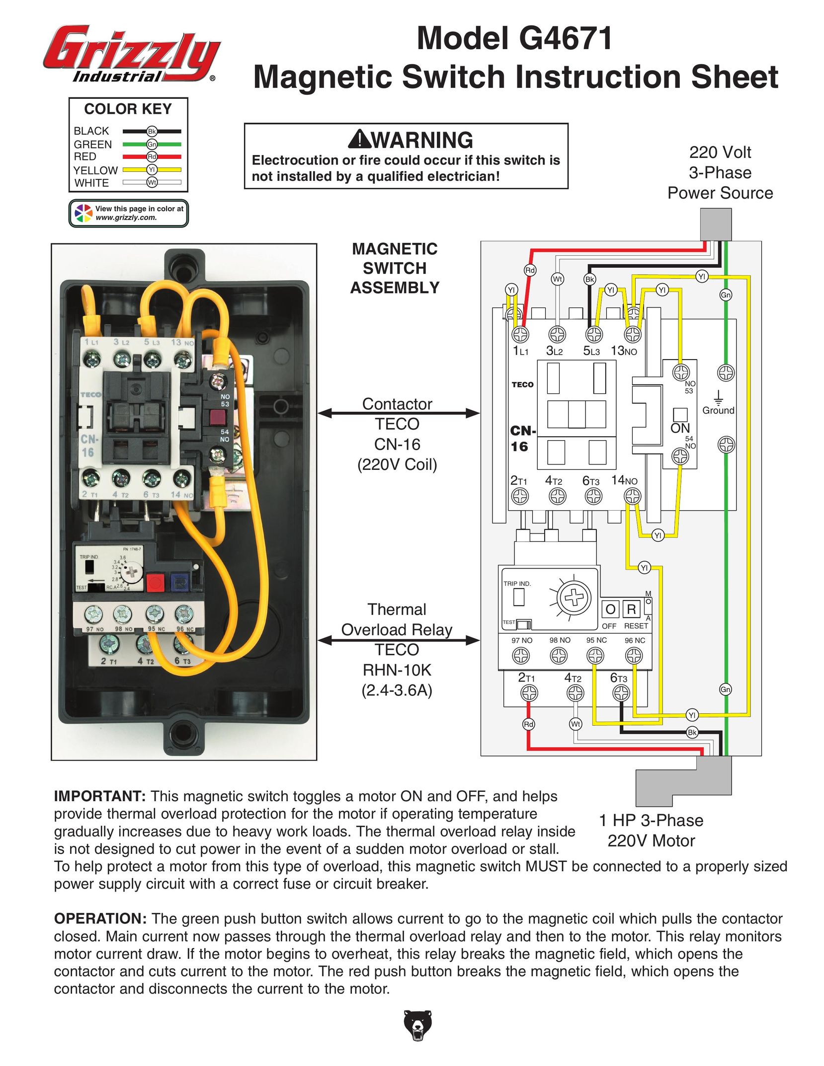 Grizzly G4671 Switch User Manual