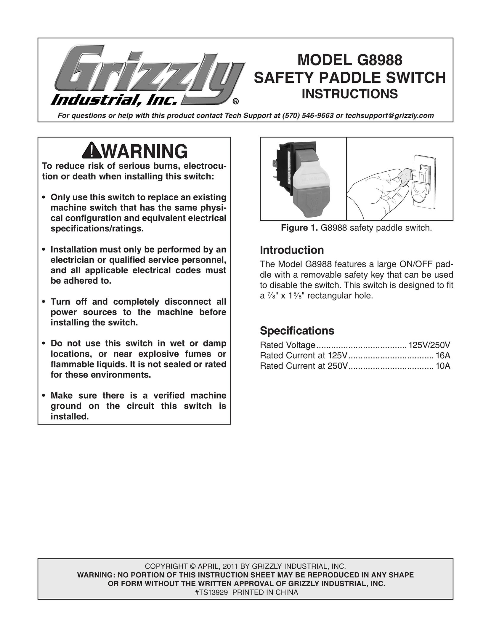 Grizzly G8988 Switch User Manual