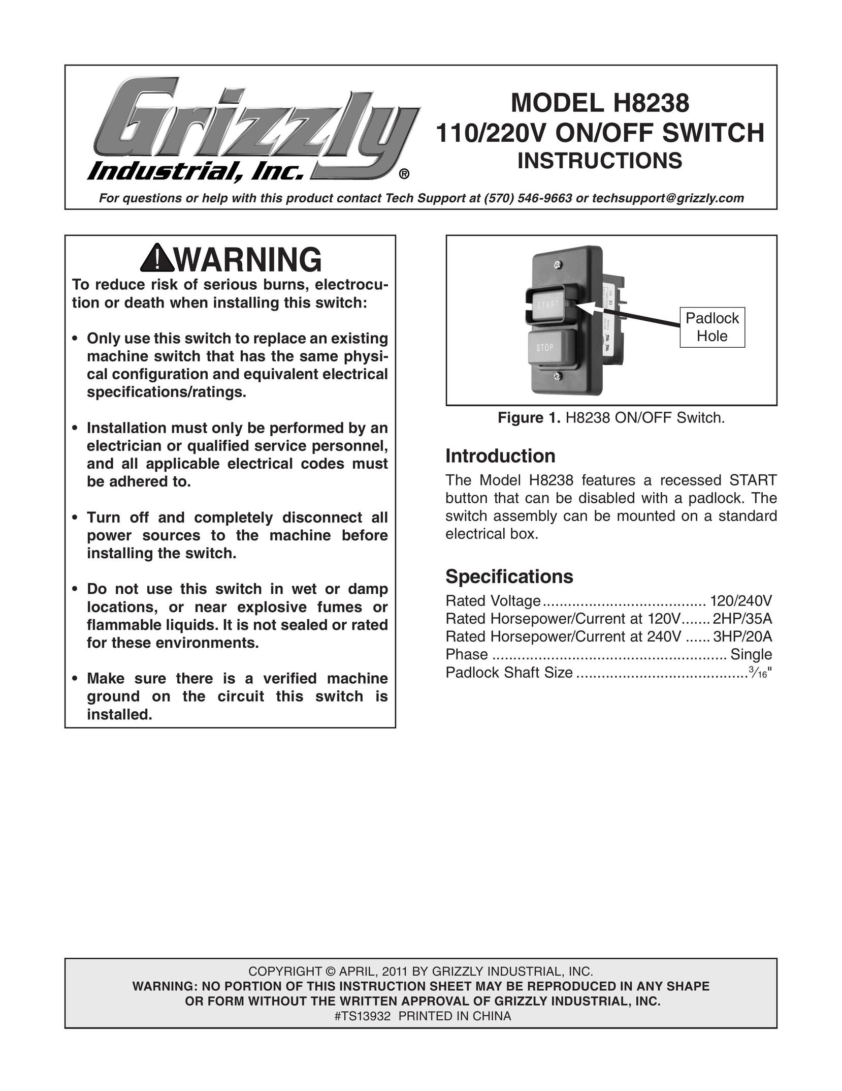 Grizzly H8238 Switch User Manual
