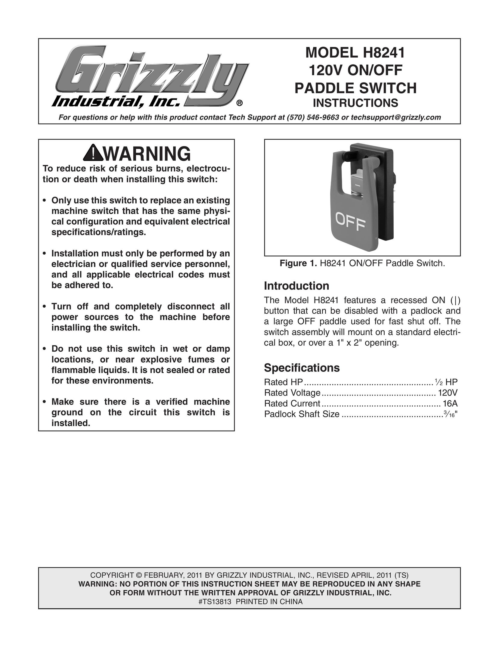 Grizzly h8241 Switch User Manual